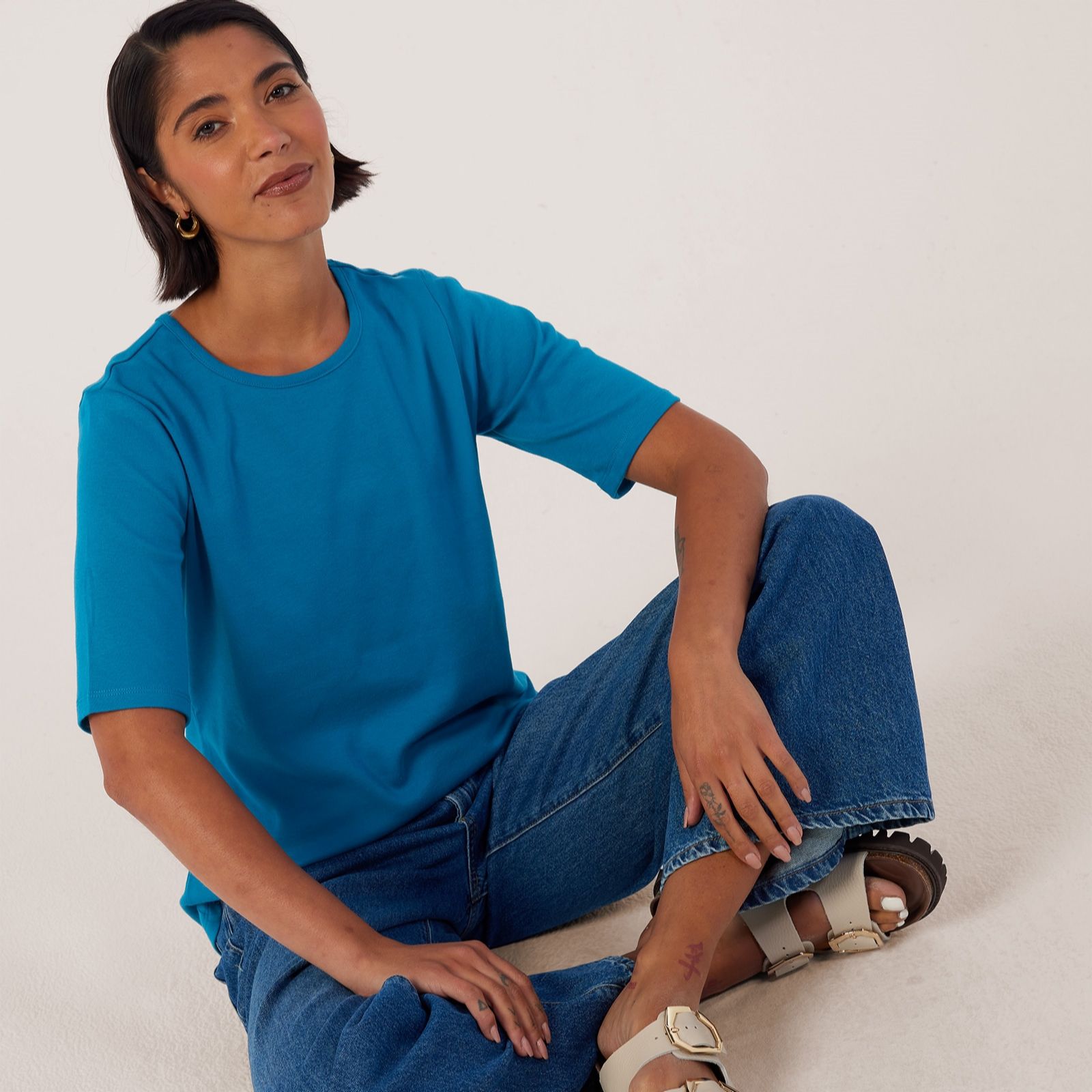 Denim & Co. Essentials Crew Neck Elbow Sleeve Top