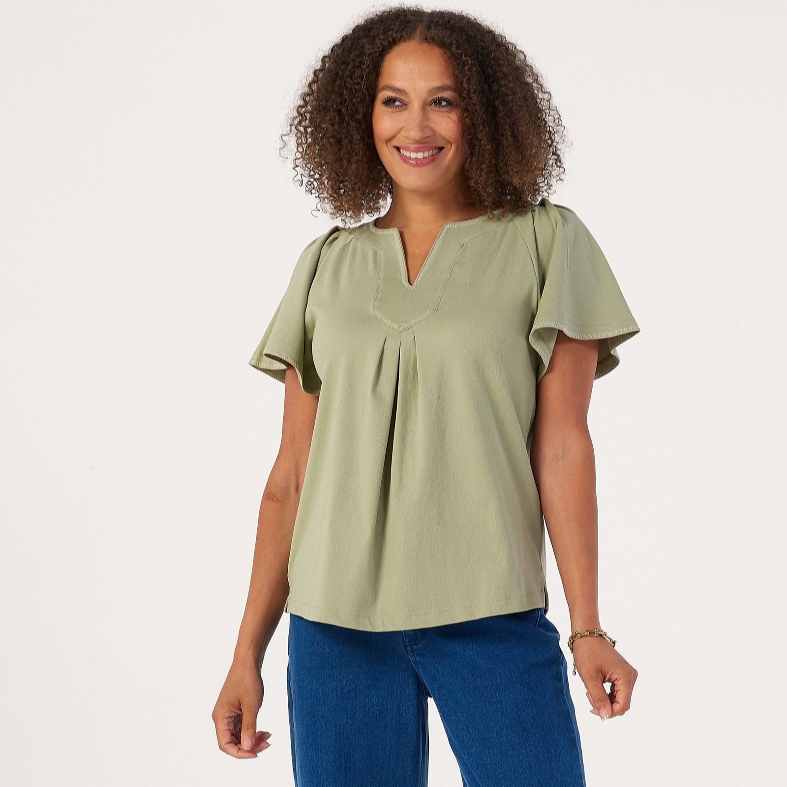 Denim & Co. Comfy Knit Raglan Flutter Sleeve Top