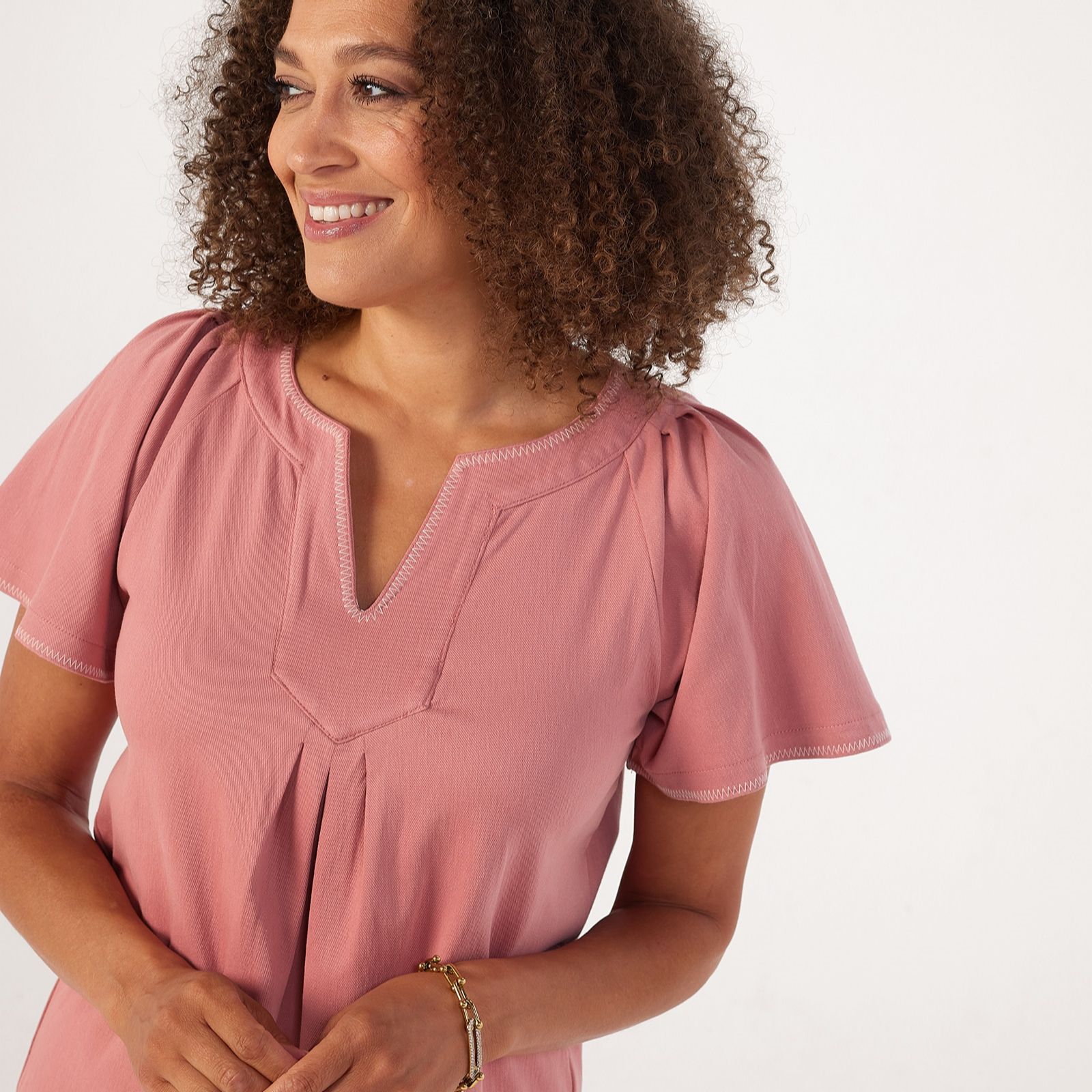 Denim & Co. Comfy Knit Raglan Flutter Sleeve Top