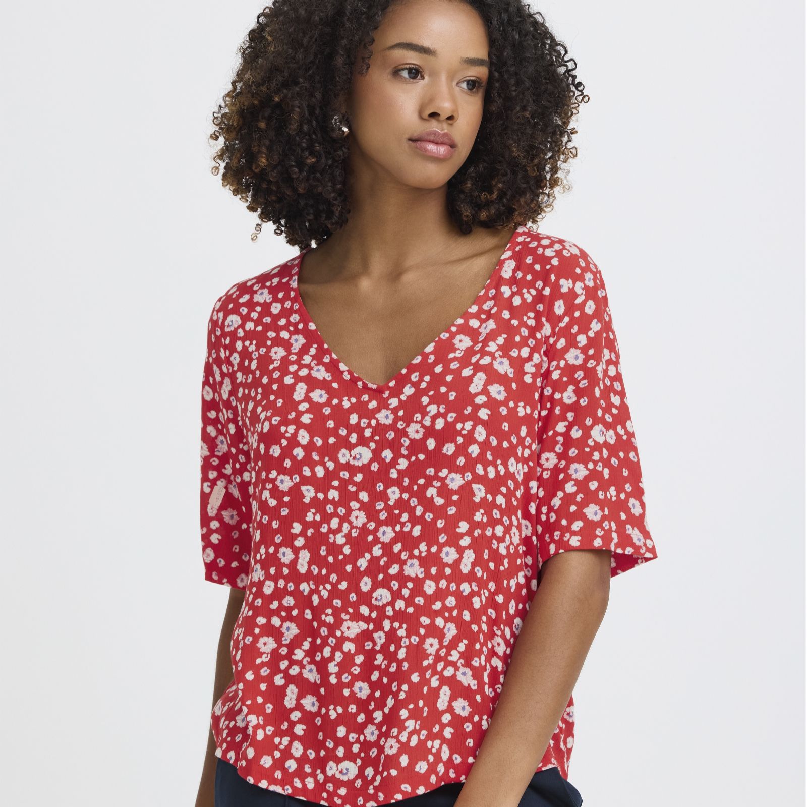 ICHI Marrakech V-Neck Printed Short Sleeve Top