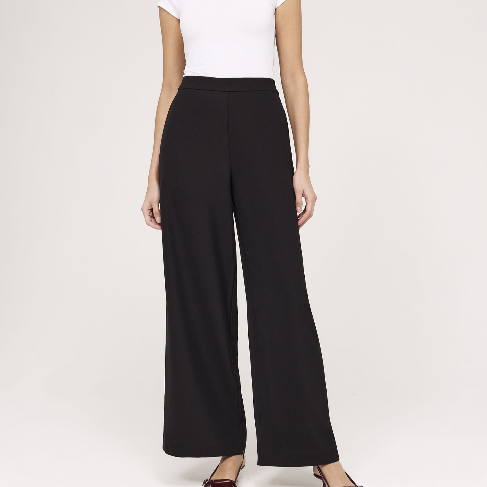 Finery London Nat Crepe Wide Leg Trousers with Stretch Waist