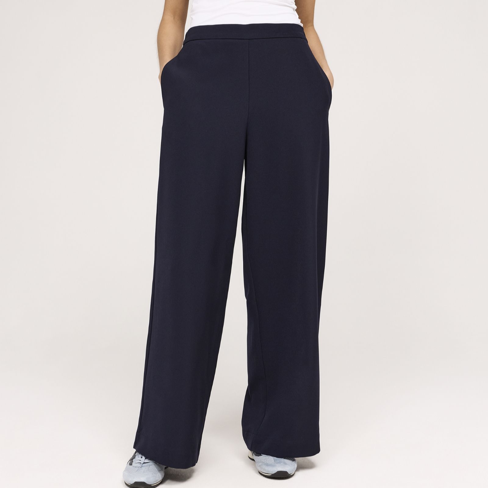 Finery London Nat Crepe Wide Leg Trousers with Stretch Waist