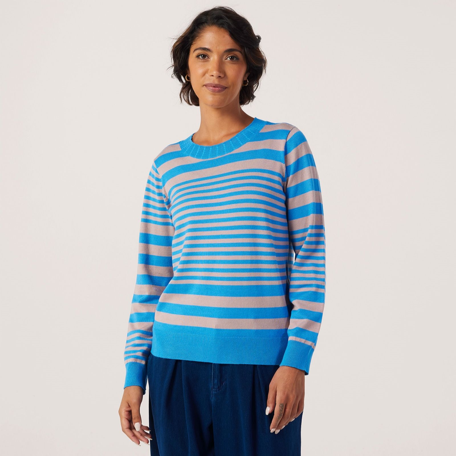 Denim & Co. Essential Crew Neck Stripe Jumper