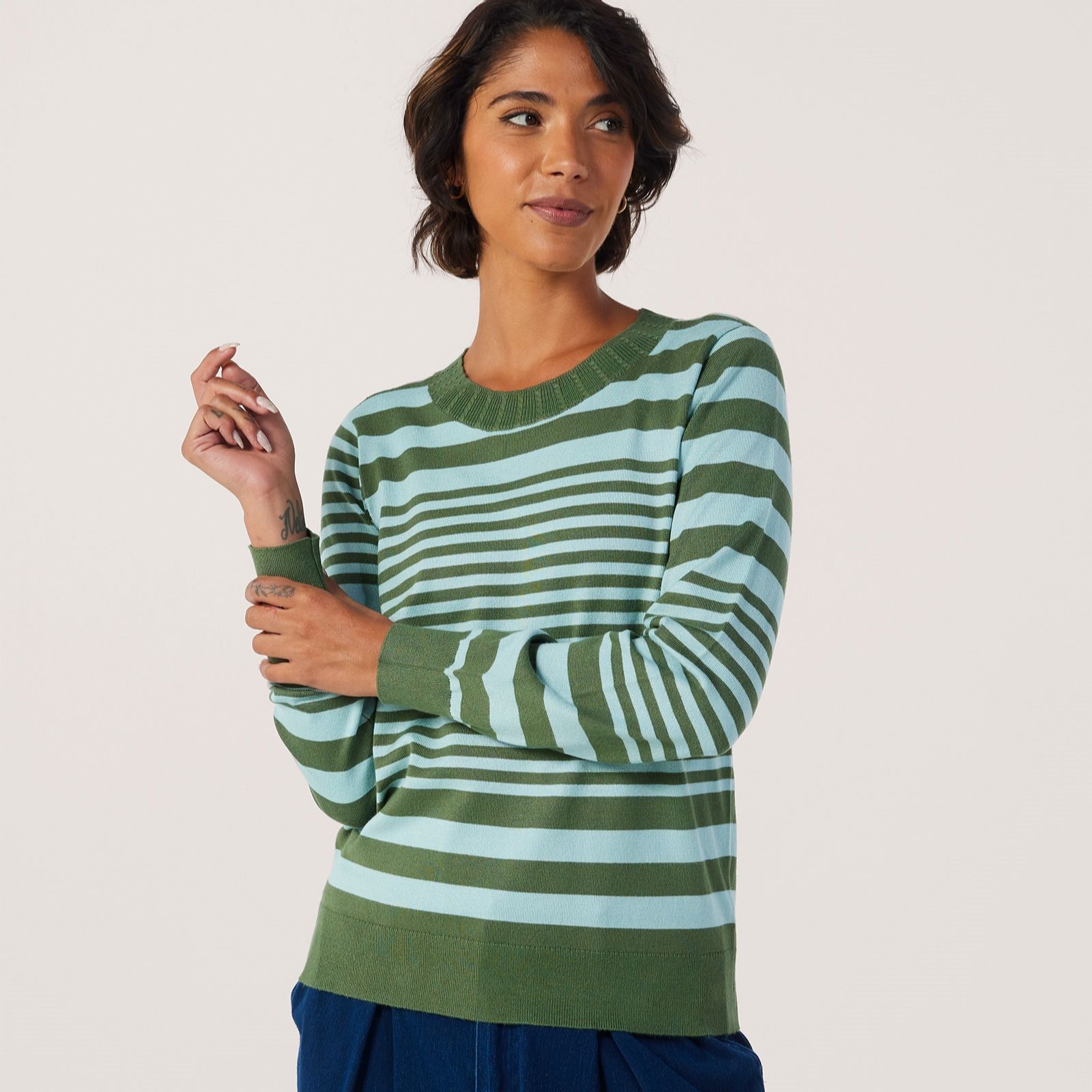 Denim & Co. Essential Crew Neck Stripe Jumper
