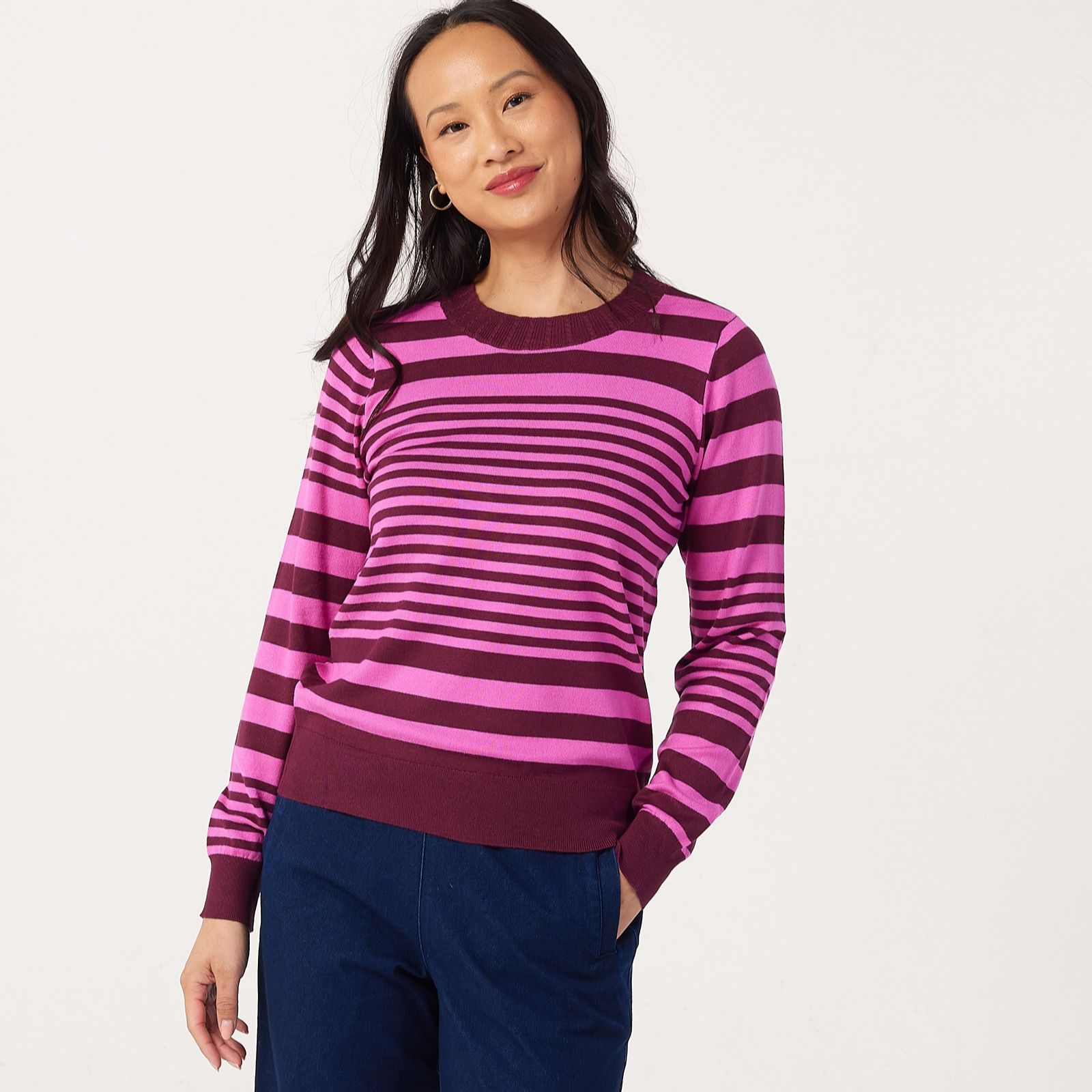 Denim & Co. Essential Crew Neck Stripe Jumper