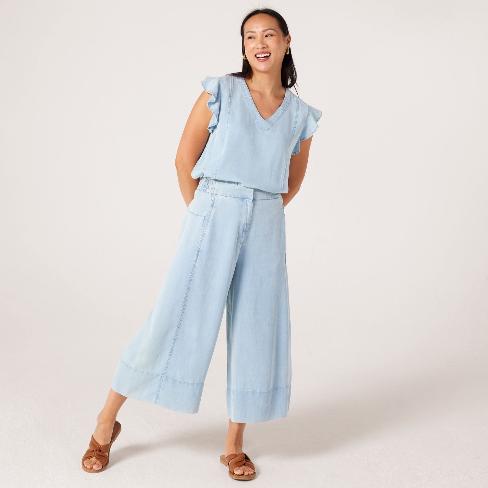 Masai Copenhagen Portia Soft Denim Loose Cropped Pull On Trousers