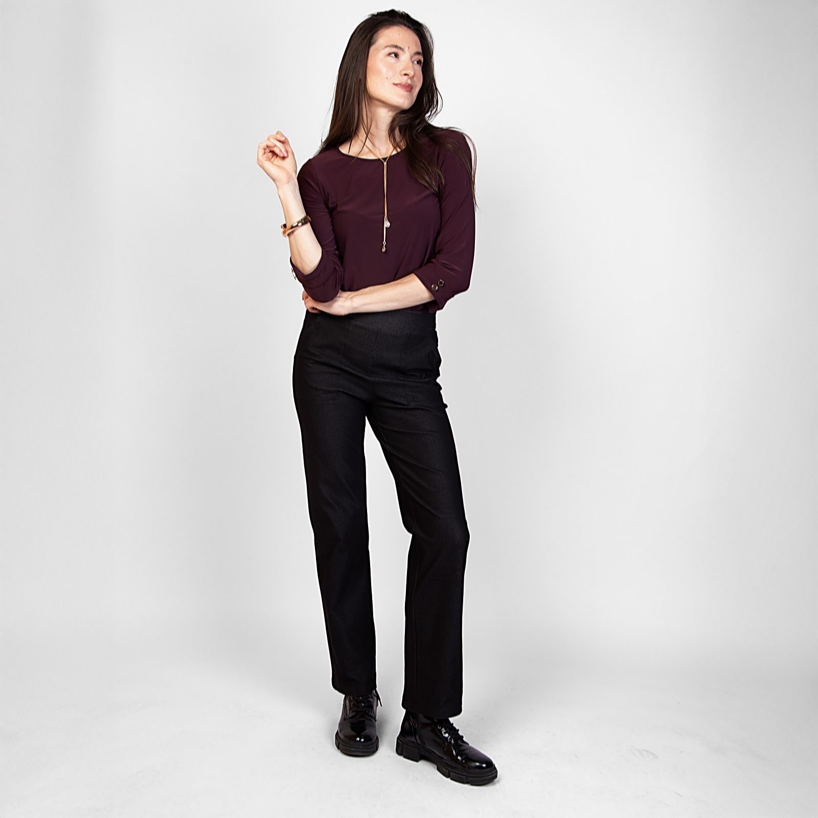 Kim & Co Deluxe Denim Knit Estelle Straight Leg Petite Trousers