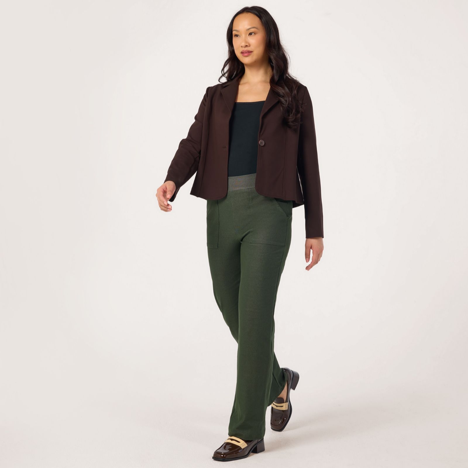 Kim & Co Deluxe Denim Knit Estelle Straight Leg Petite Trousers