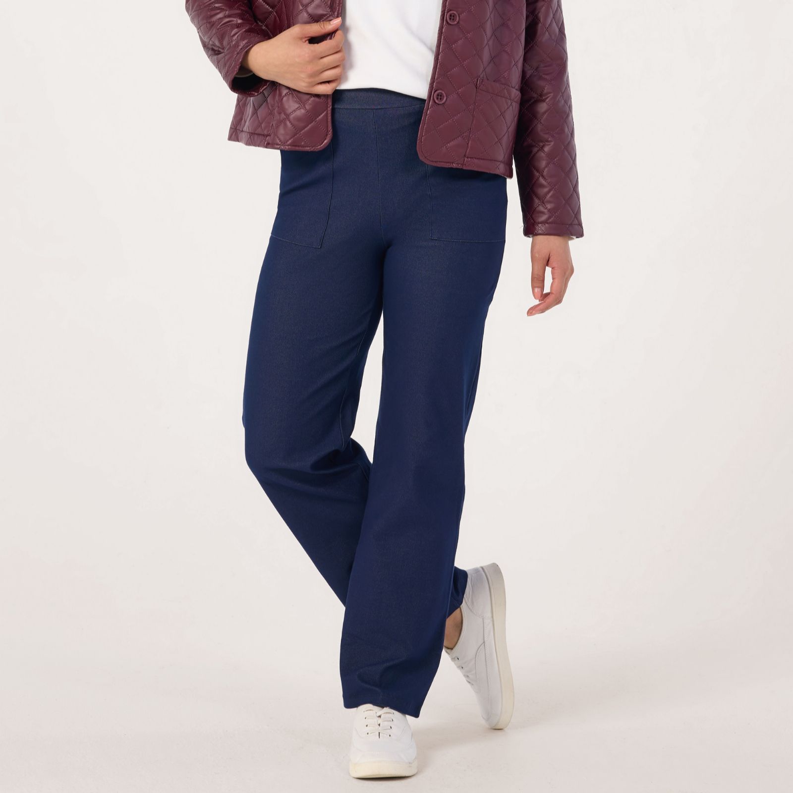 Kim & Co Deluxe Denim Knit Estelle Straight Leg Petite Trousers
