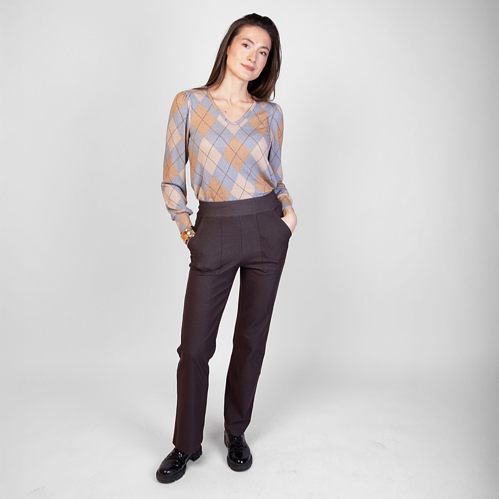 Kim & Co Deluxe Denim Knit Estelle Straight Leg Petite Trousers