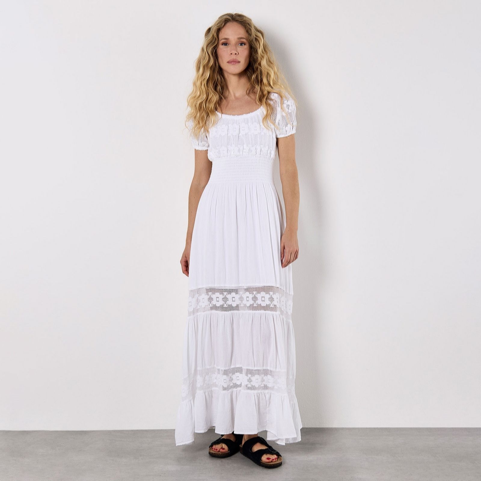 Apricot Floral Lace Milkmaid Maxi Dress