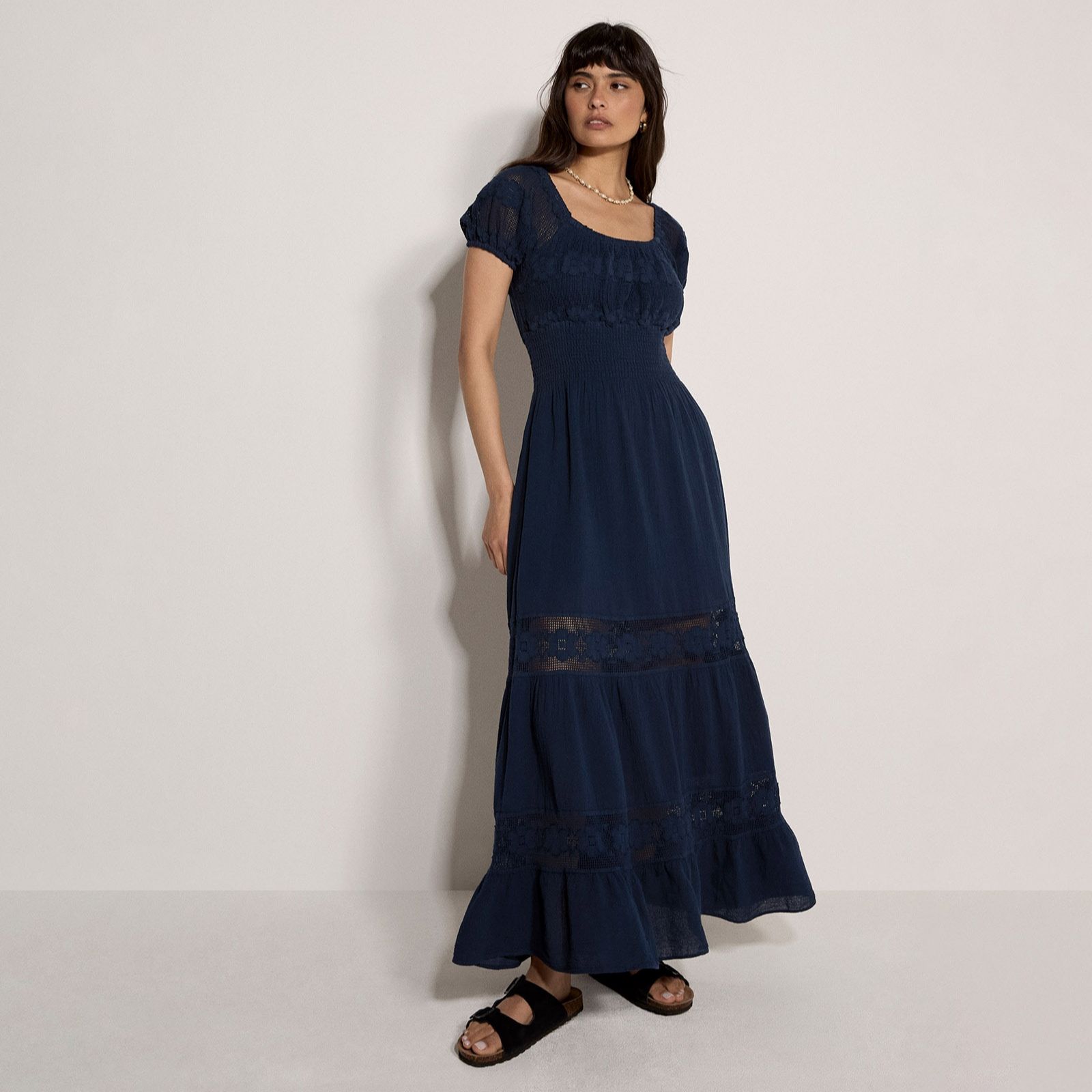 Apricot Floral Lace Milkmaid Maxi Dress