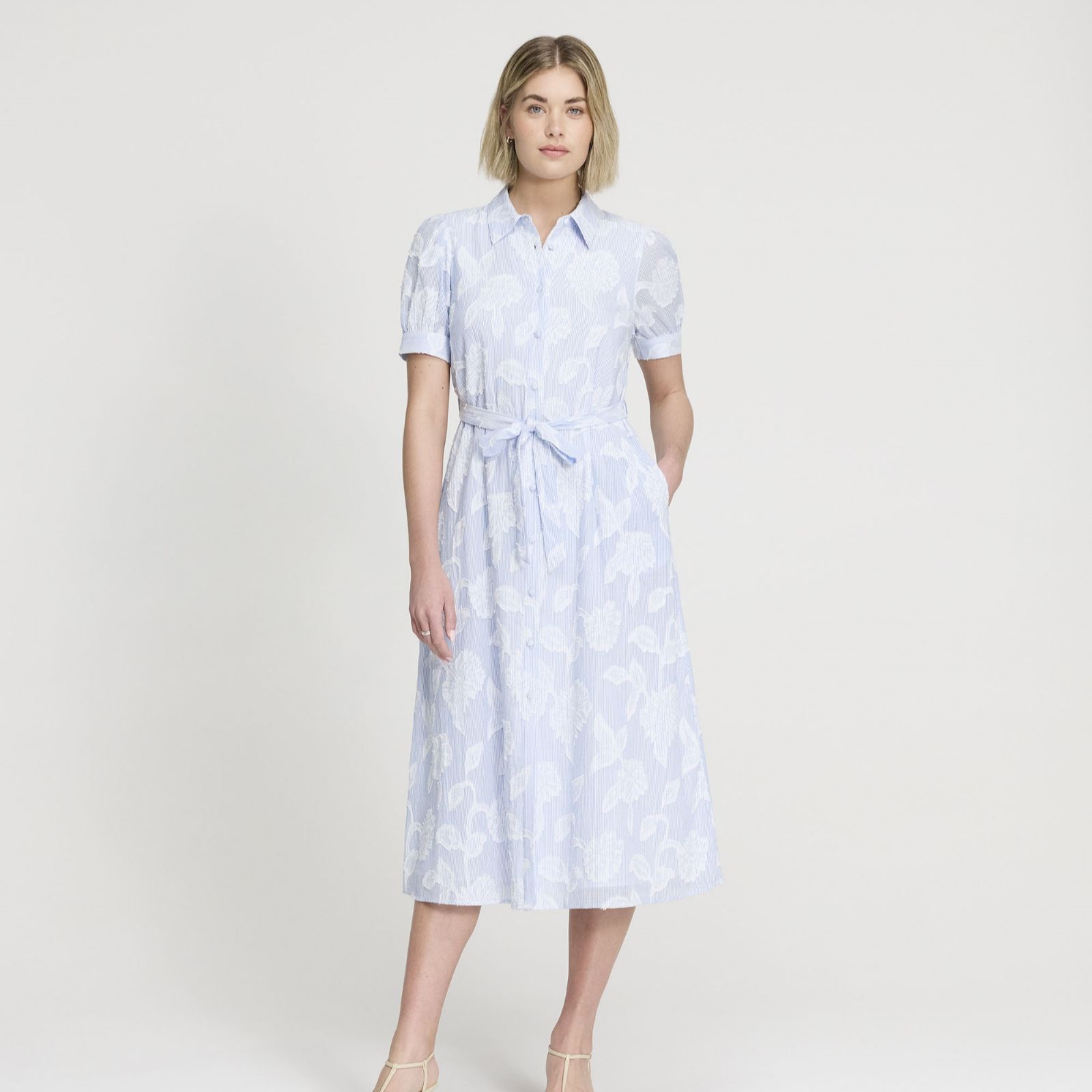 Finery London Mariah Cotton Floral Striped Jacquard Dress Petite