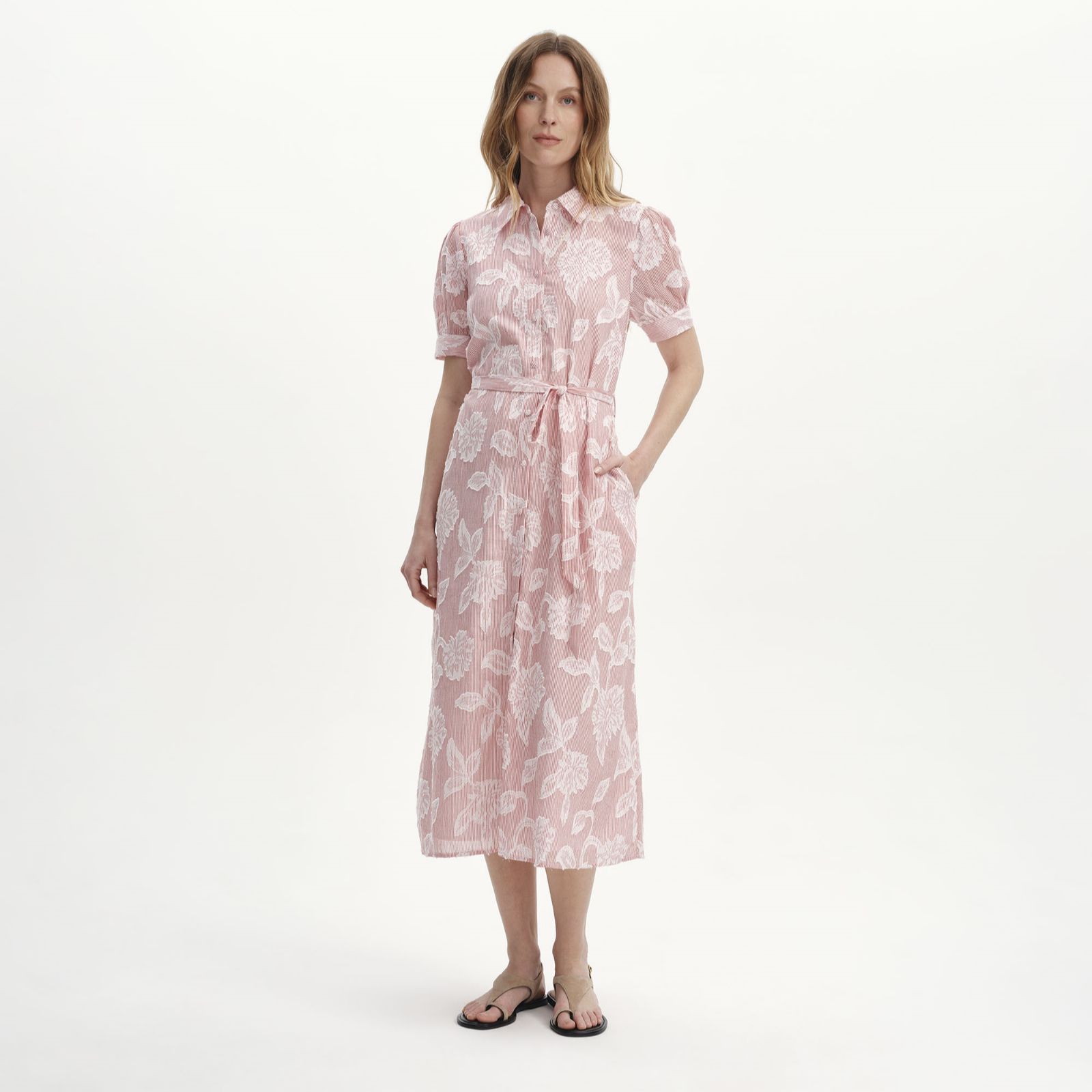Finery London Mariah Cotton Floral Striped Jacquard Dress Petite