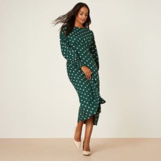 Dorothy Perkins Spot Print Long Sleeve Shirred Cuff Midi Dress Standard