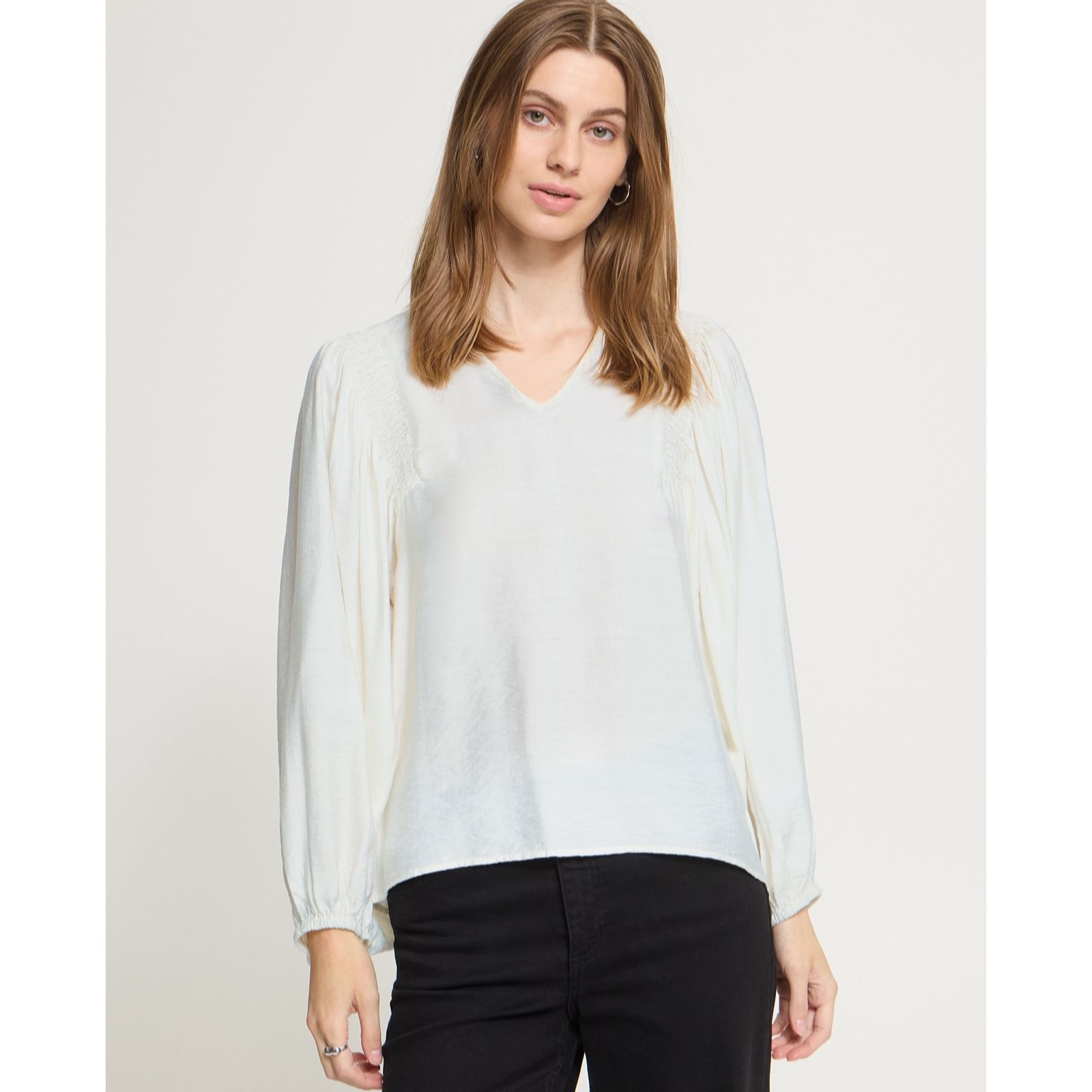 ICHI Melda Long Sleeve V Neck Blouse