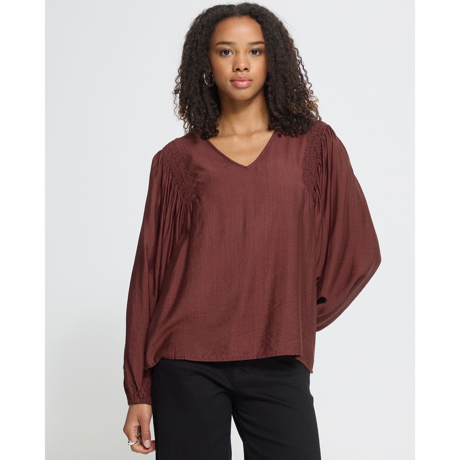 ICHI Melda Long Sleeve V Neck Blouse