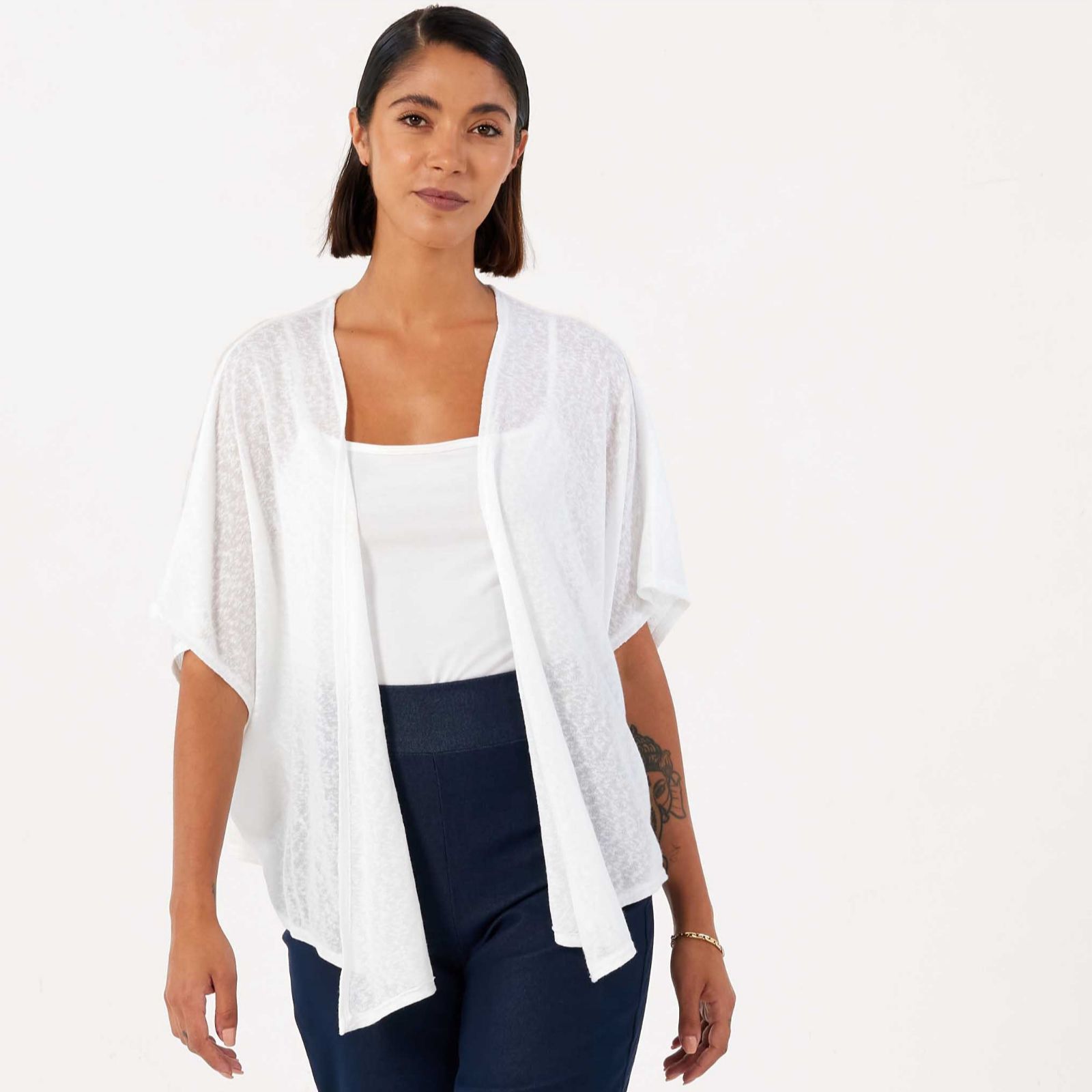 Kim & Co Linen Look Knit Sleeveless Bolero
