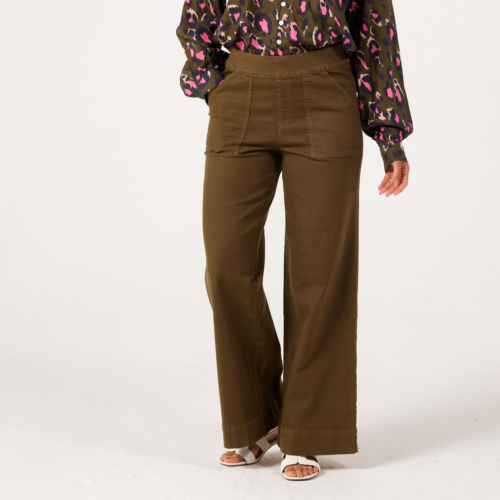 Nina Leonard Wide Leg Denim Standard Trousers With Pockets