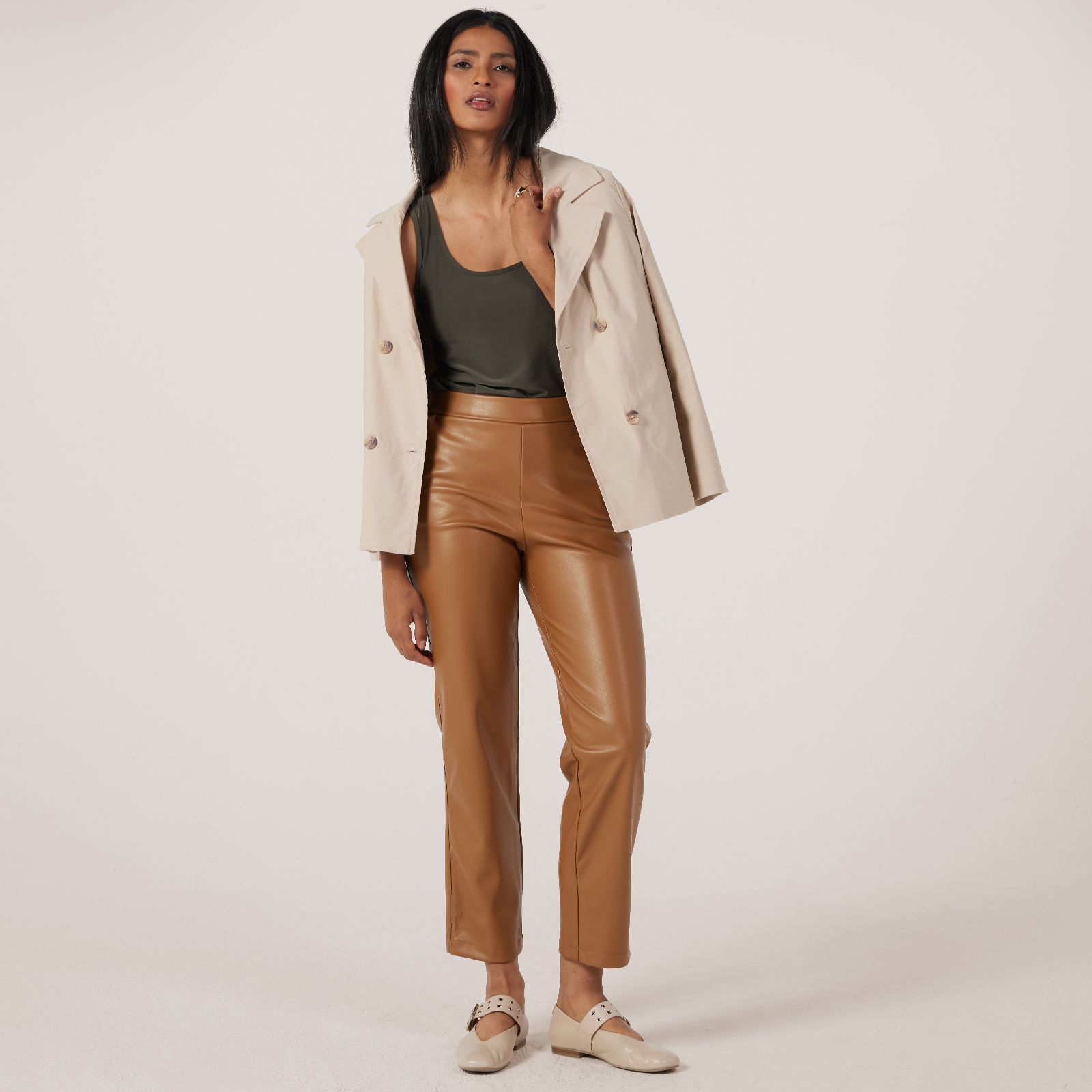 Kim & Co Soft Vegan Leather Pleather Narrow Leg Standard Trouser