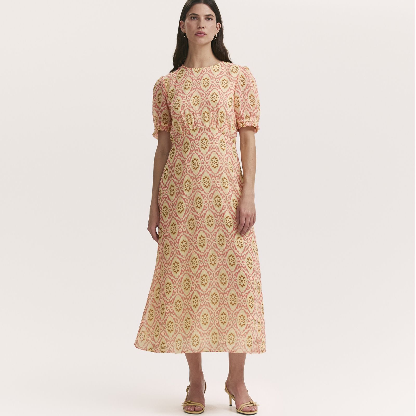 Finery London Mela Printed Chiffon Midi Dress with Puff Sleeve