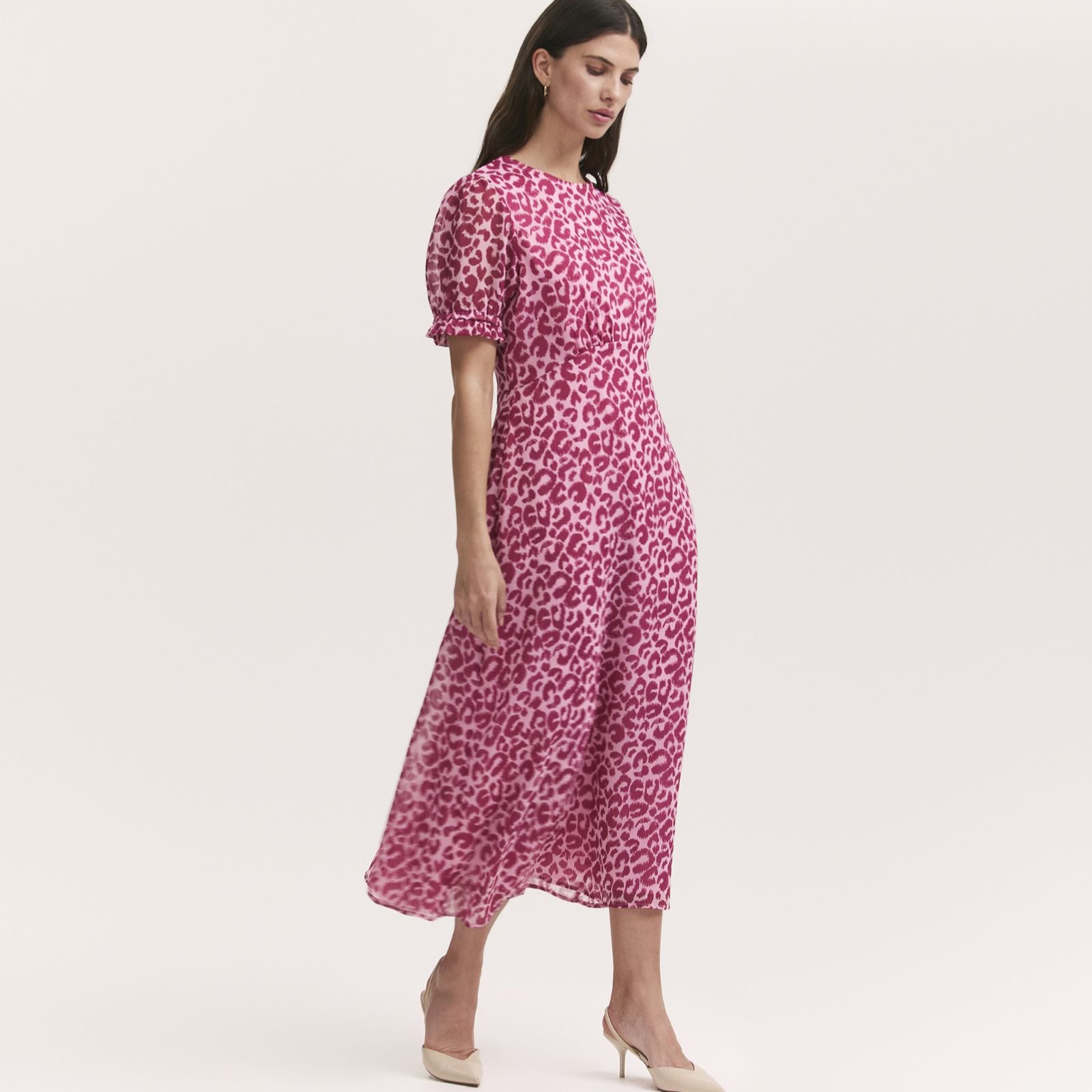 Finery London Mela Printed Chiffon Midi Dress with Puff Sleeve