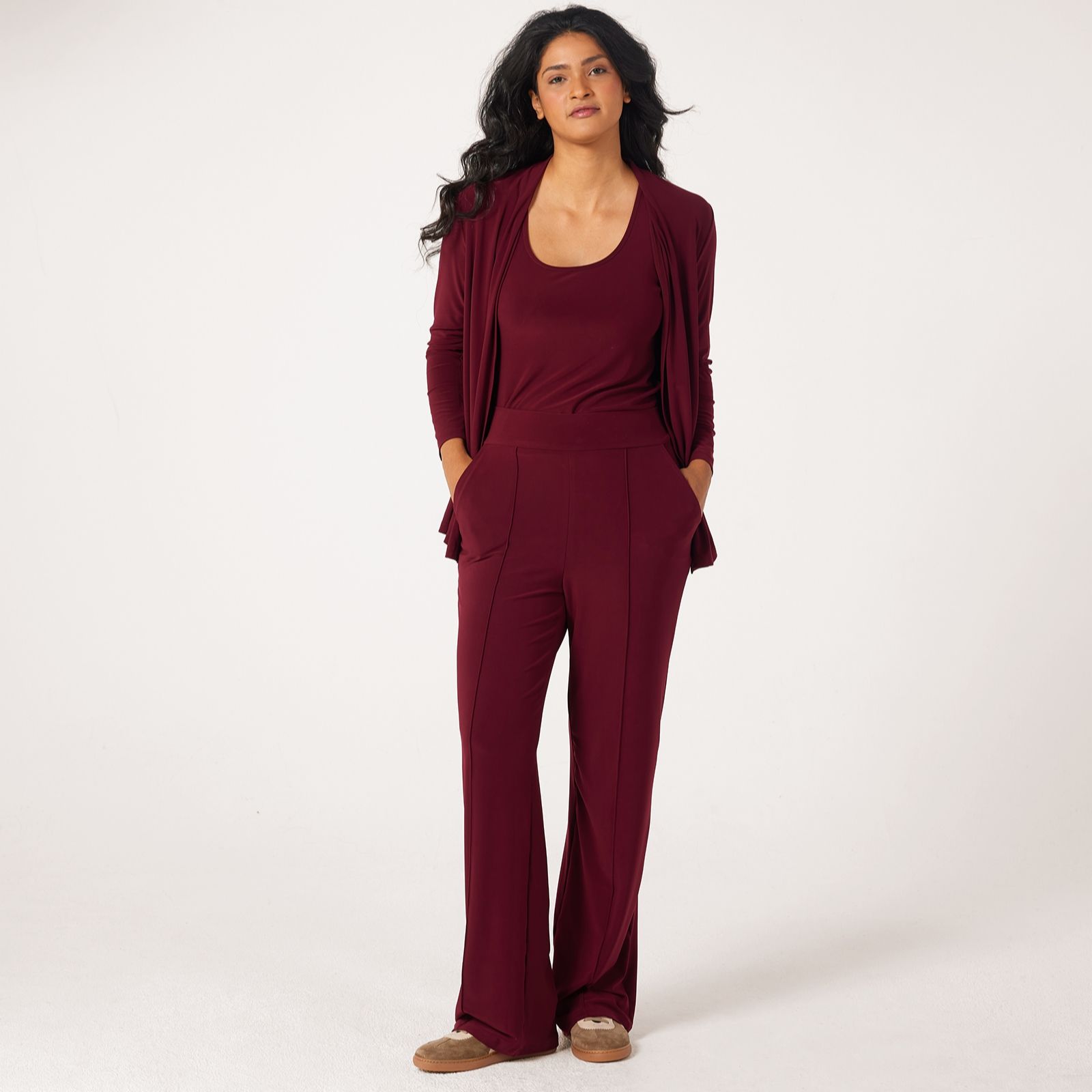 Kim & Co Deluxe Brazil Jersey Kyla Wide-Leg Pintuck Petite Trousers