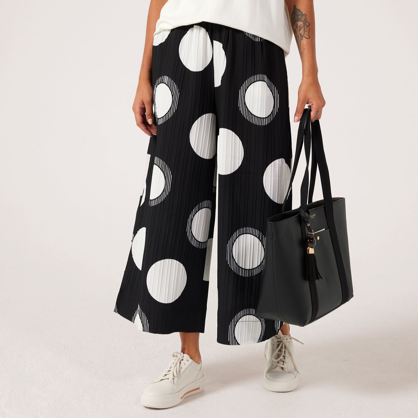 Frank Usher Textured Spot Woven Wide Leg Trousers