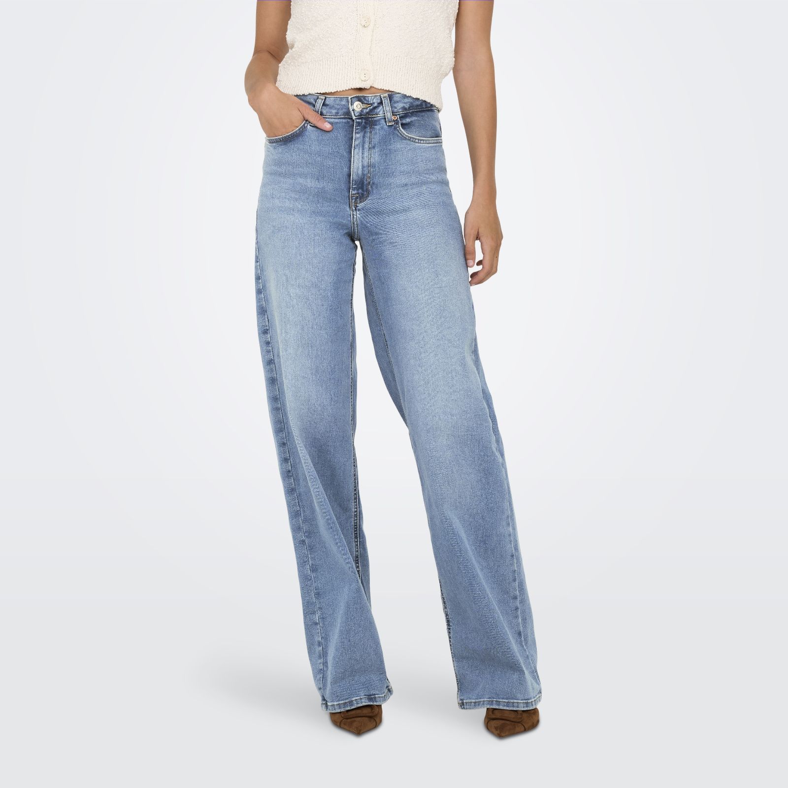 Only Blush 30" Wide-Leg Denim Jeans
