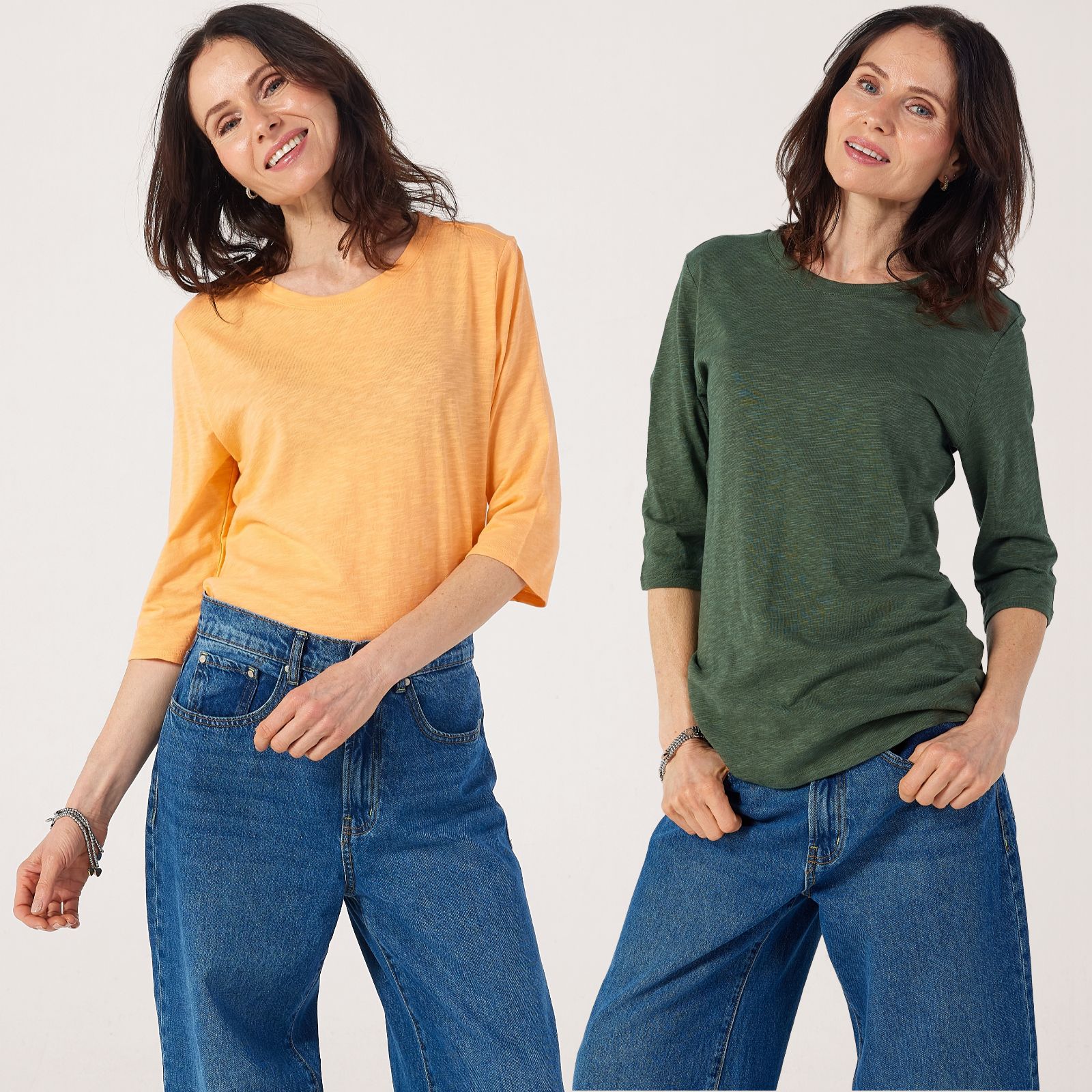 Denim & Co 2 Pack Linen Blend Round Neck Top