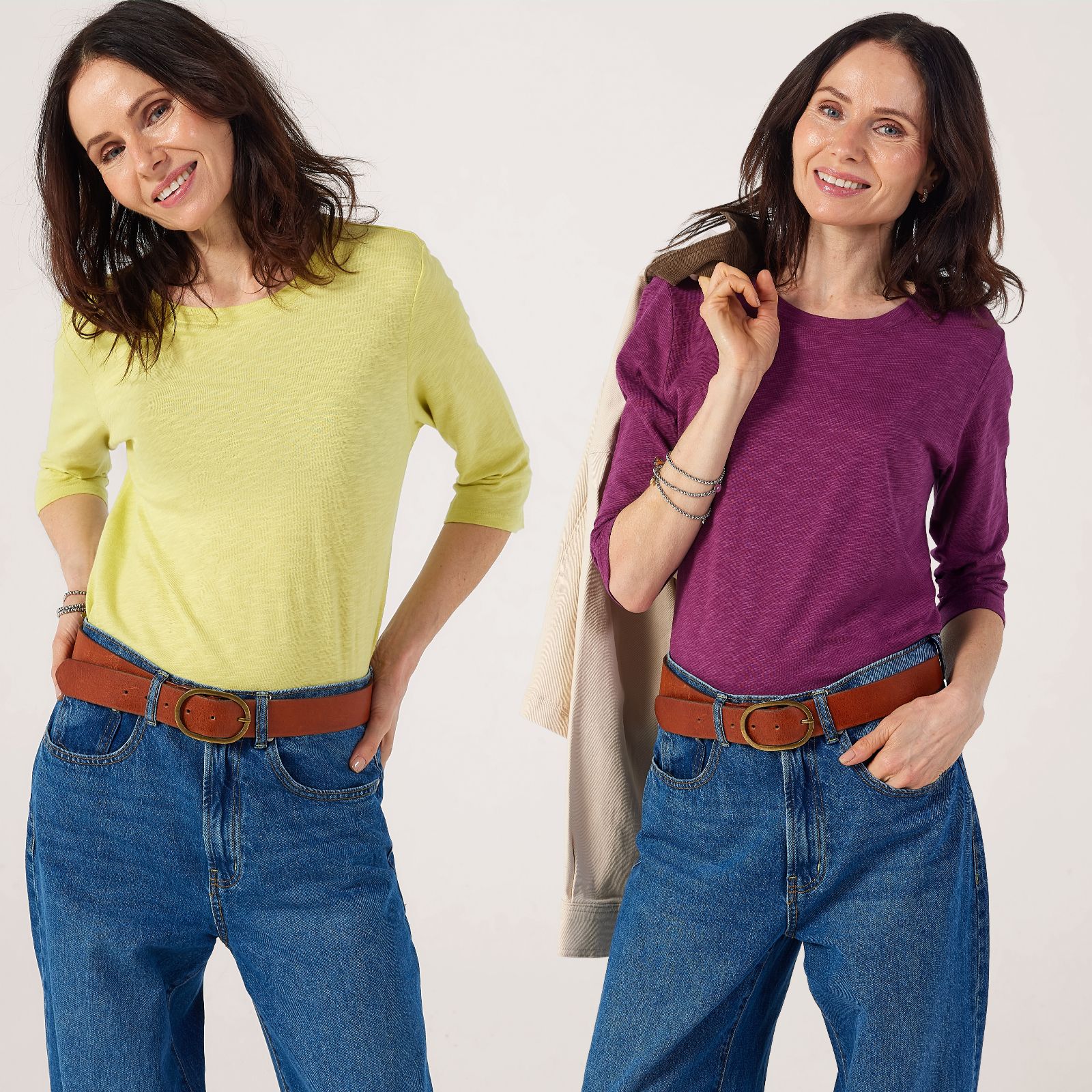 Denim & Co 2 Pack Linen Blend Round Neck Top