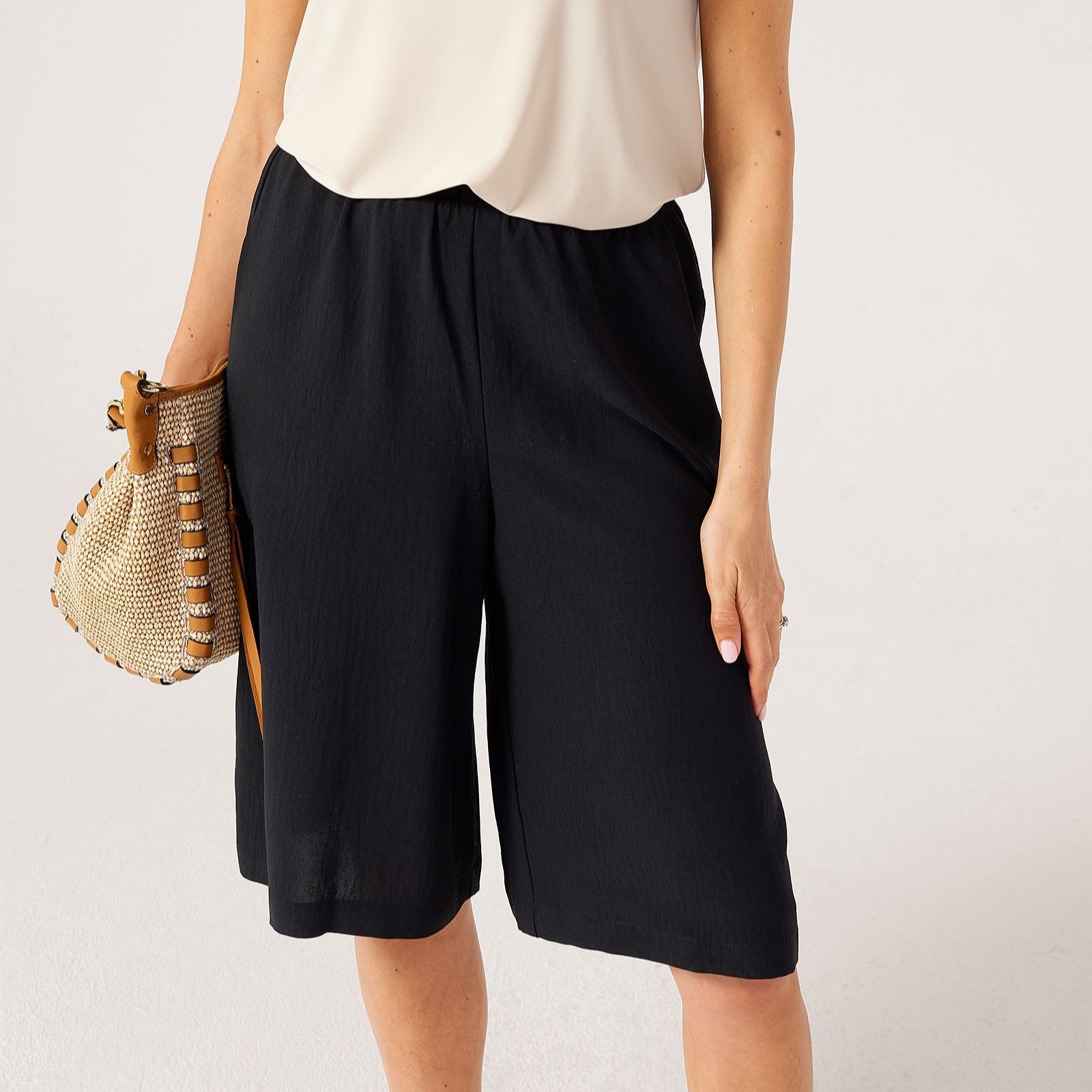 Kim & Co Crinkle Poplin Elastic Waist Knee Length Standard Culottes