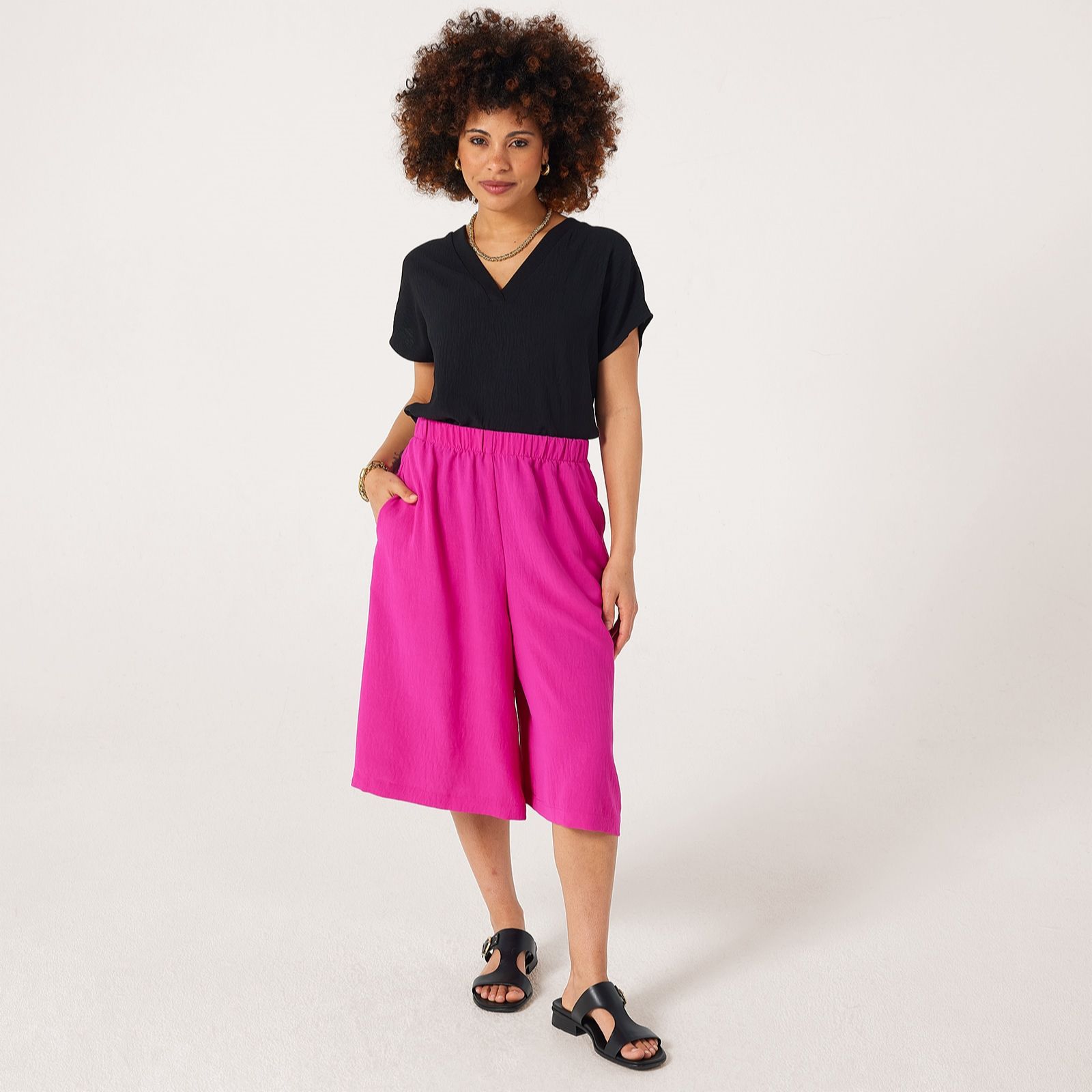 Kim & Co Crinkle Poplin Elastic Waist Knee Length Standard Culottes