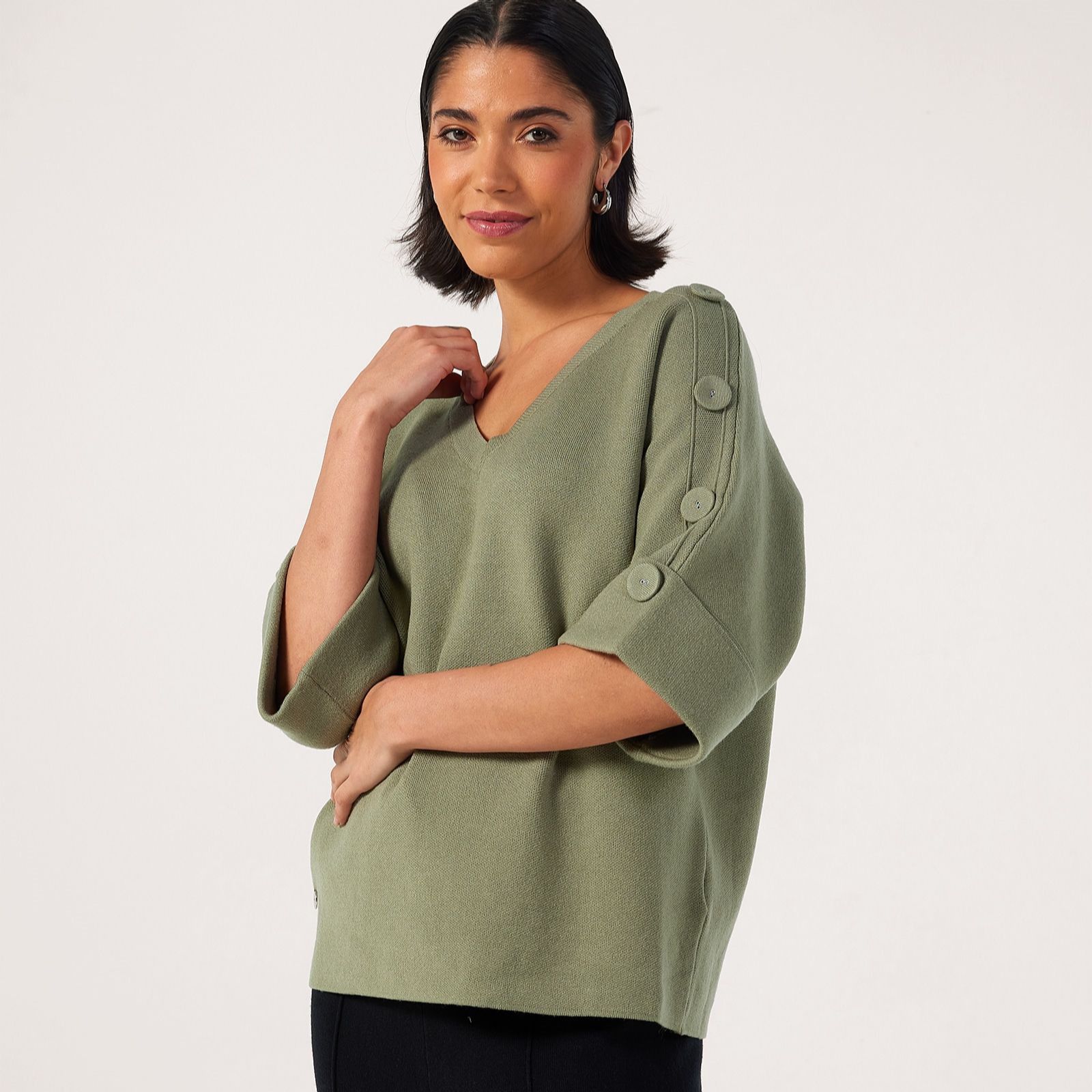 Malissa J Elbow Sleeve V-Neck Knit Jumper