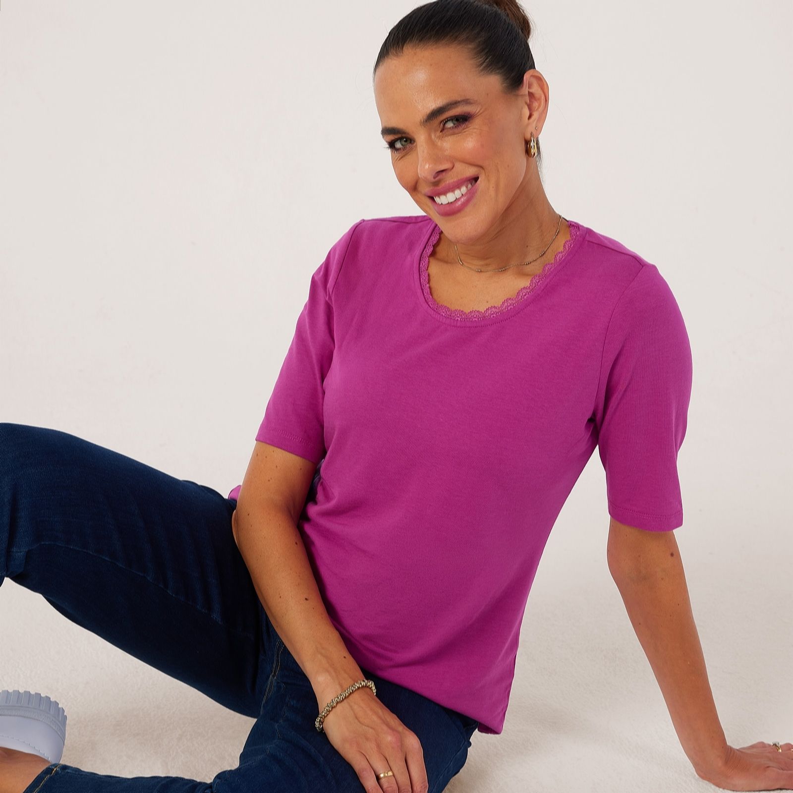 Denim & Co. Scoop Neck Top with Lace
