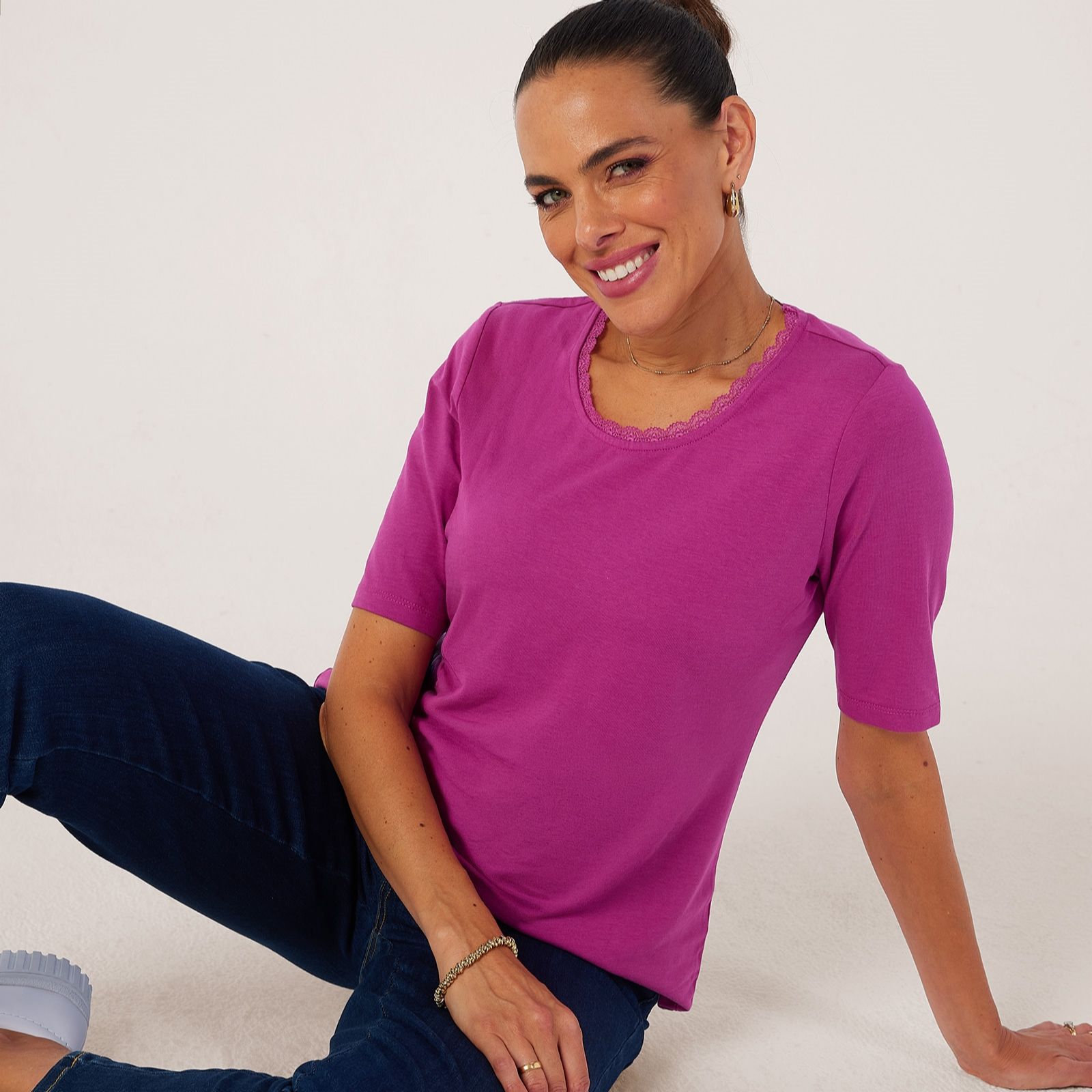 Denim & Co. Scoop Neck Top with Lace