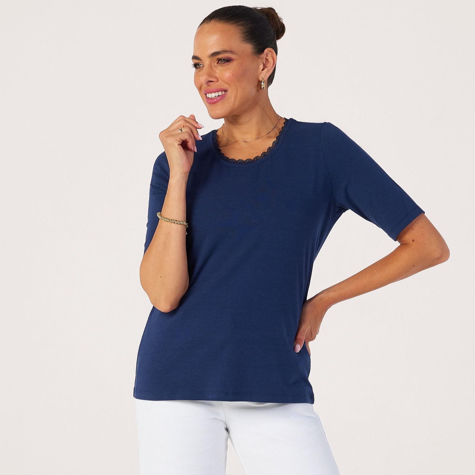 Denim & Co. Scoop Neck Top with Lace