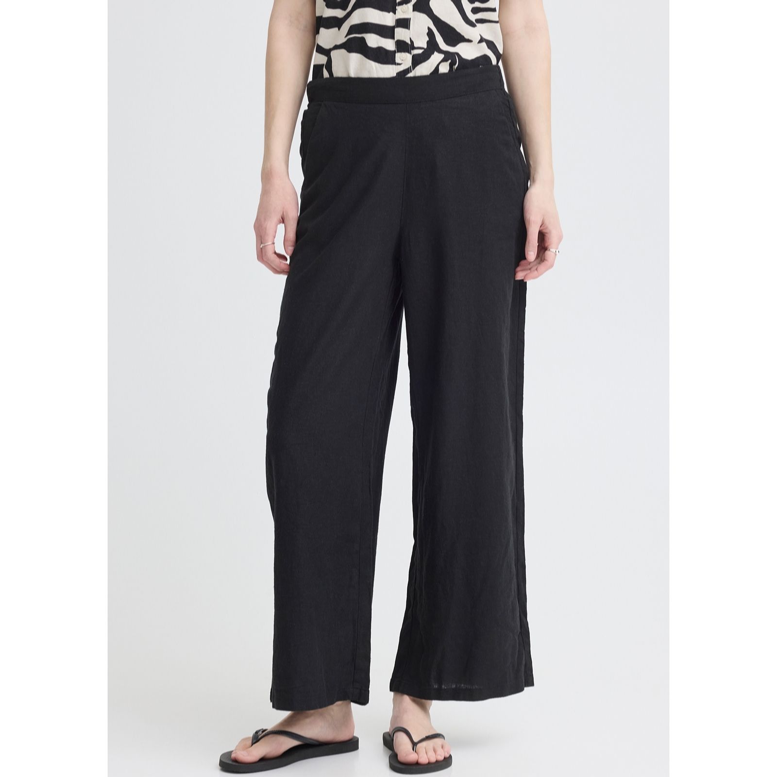 ICHI Linno Wide Leg Linen Blend Trouser