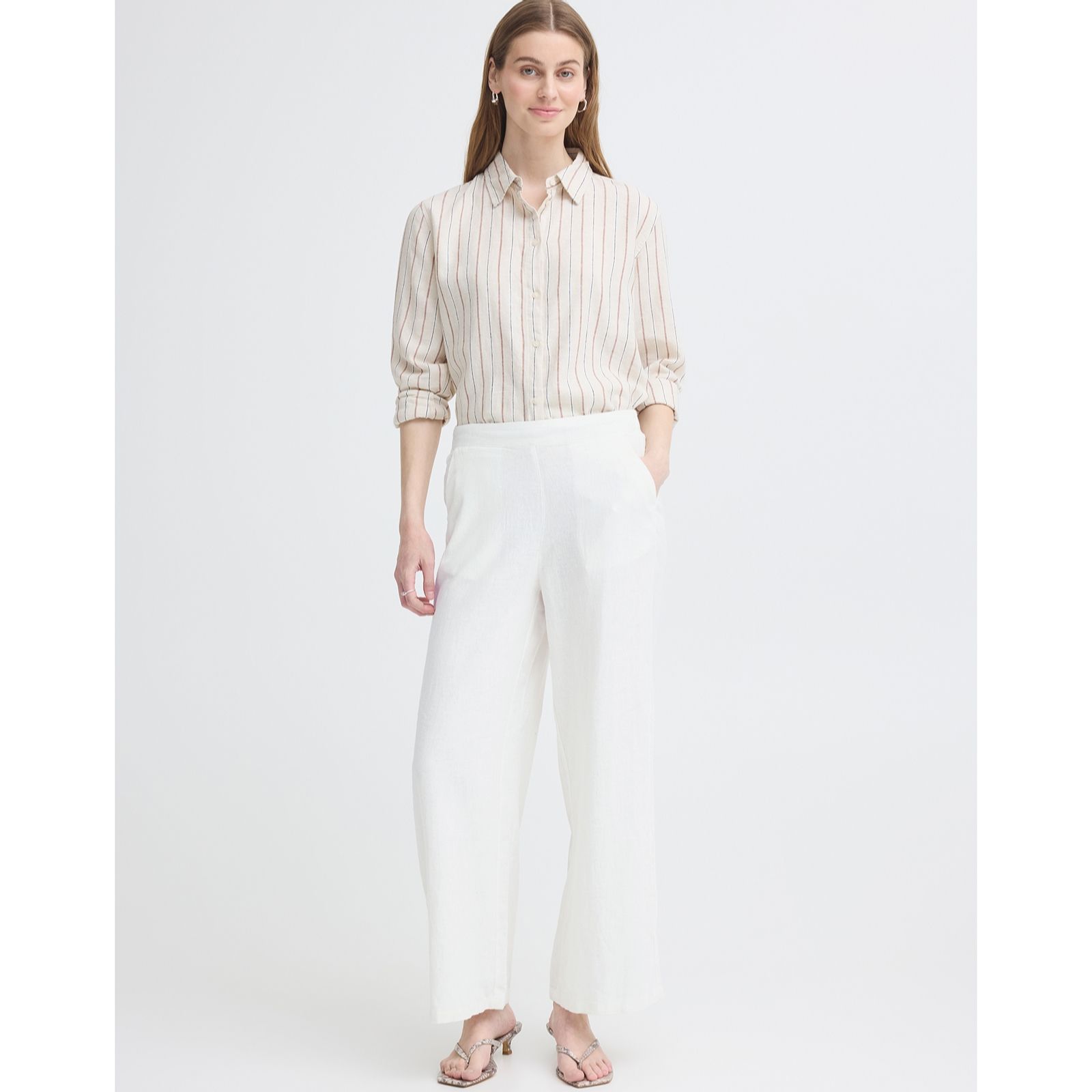 ICHI Linno Wide Leg Linen Blend Trouser