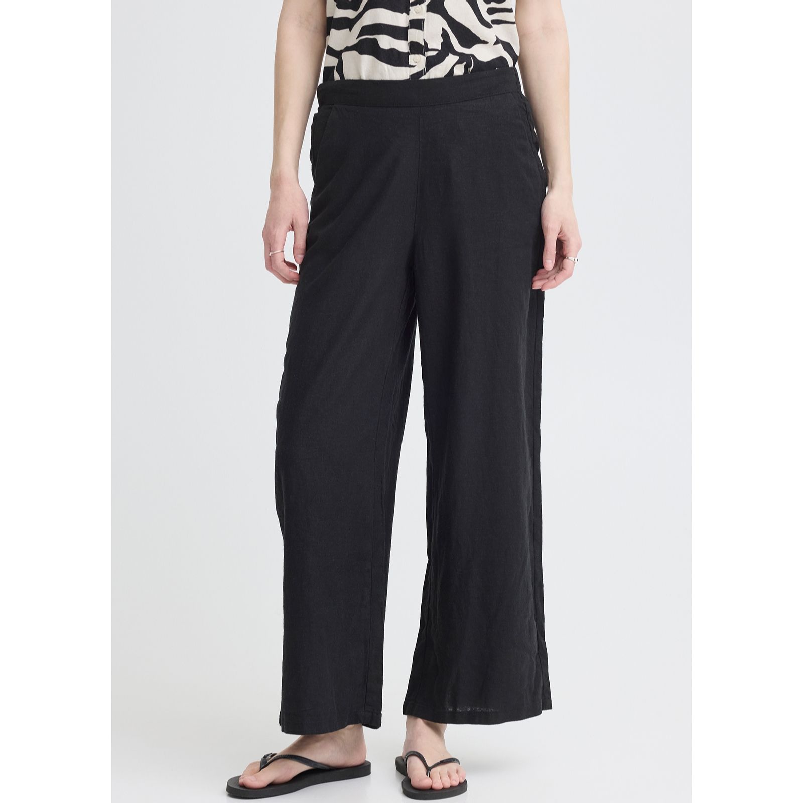 ICHI Linno Wide Leg Linen Blend Trouser