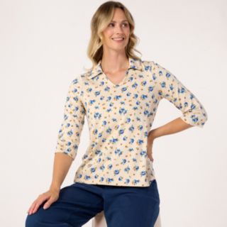 Kim & Co Printed Viscose Jersey Johnny Collar 3/4 Sleeve Top
