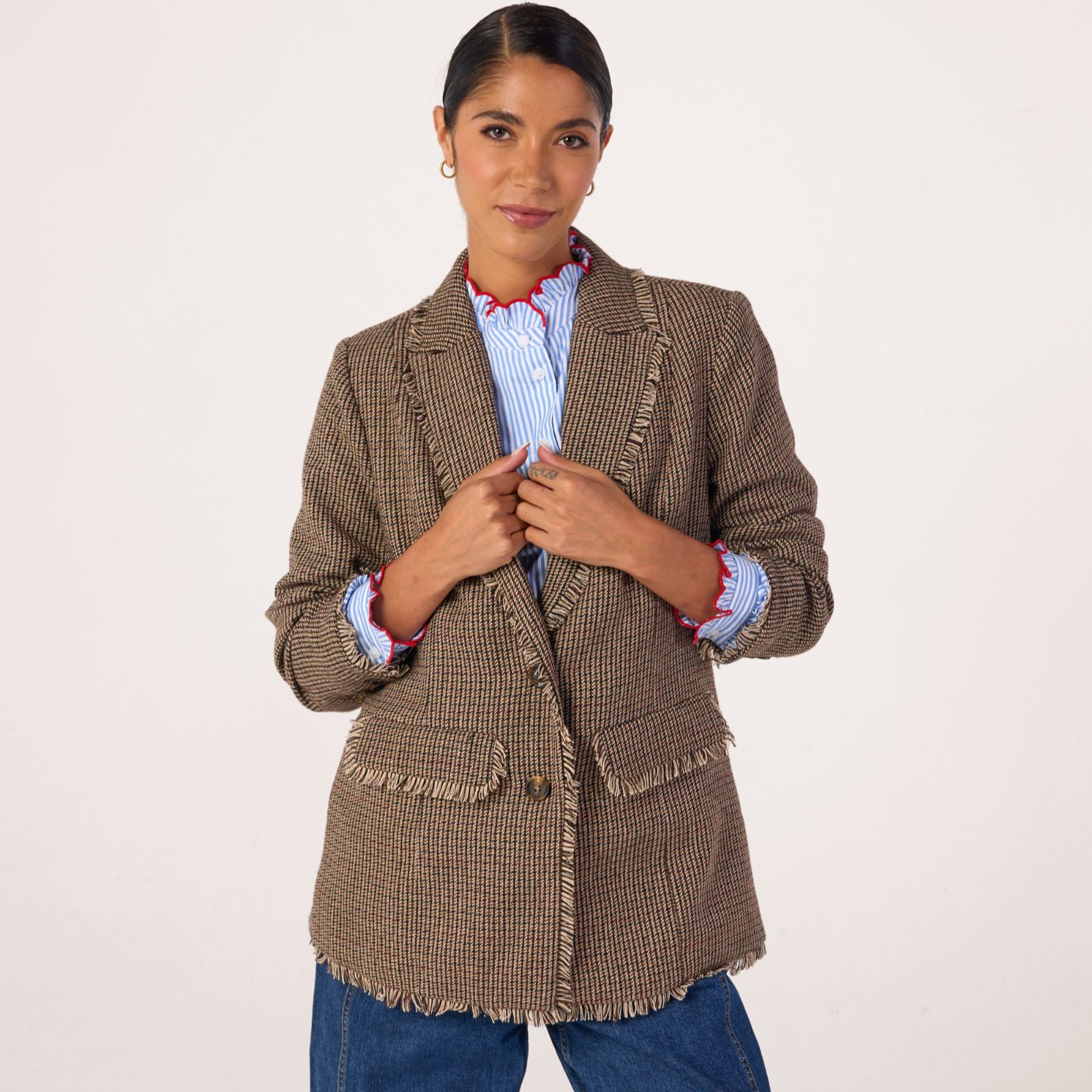 Ben de Lisi Tweed Fringe Edge Blazer