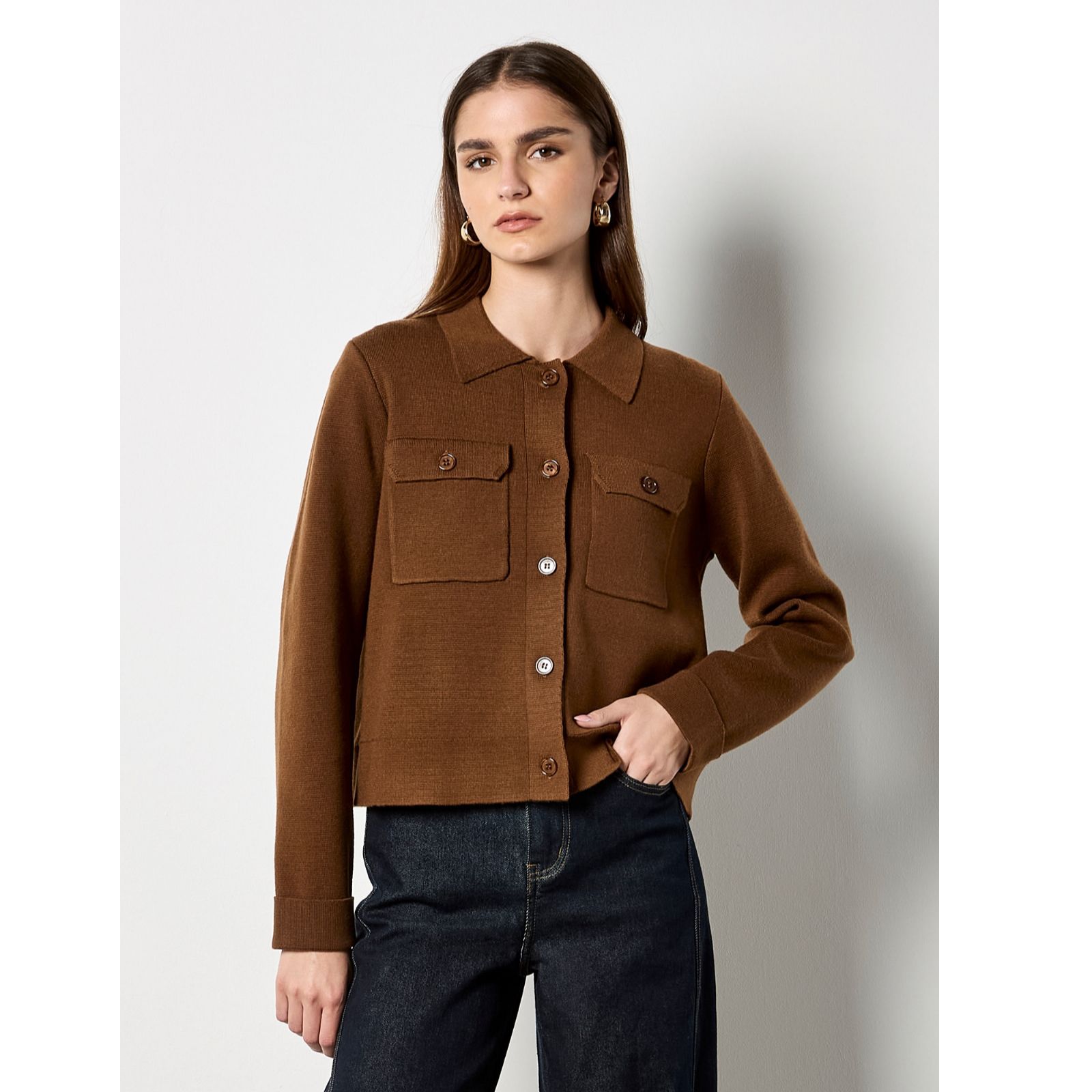 Apricot Button Detail Collar Cardigan