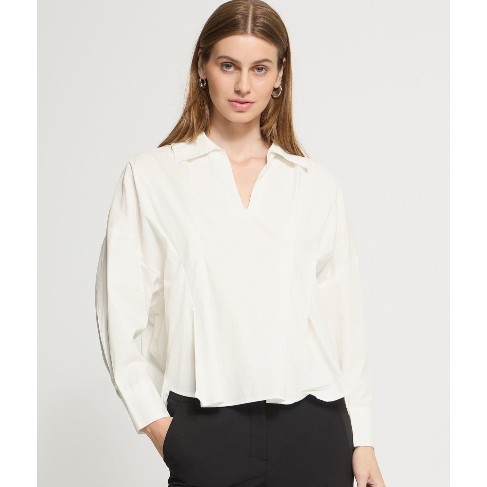 ICHI Limmi Long Sleeve Pleat Detail Oversize Blouse