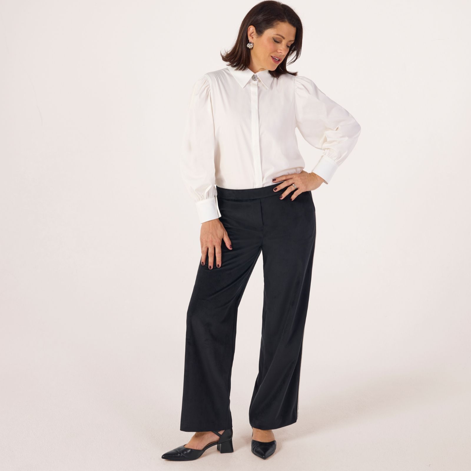 Helene Berman x Katy Velvet Straight Trouser with Silver Side Trim