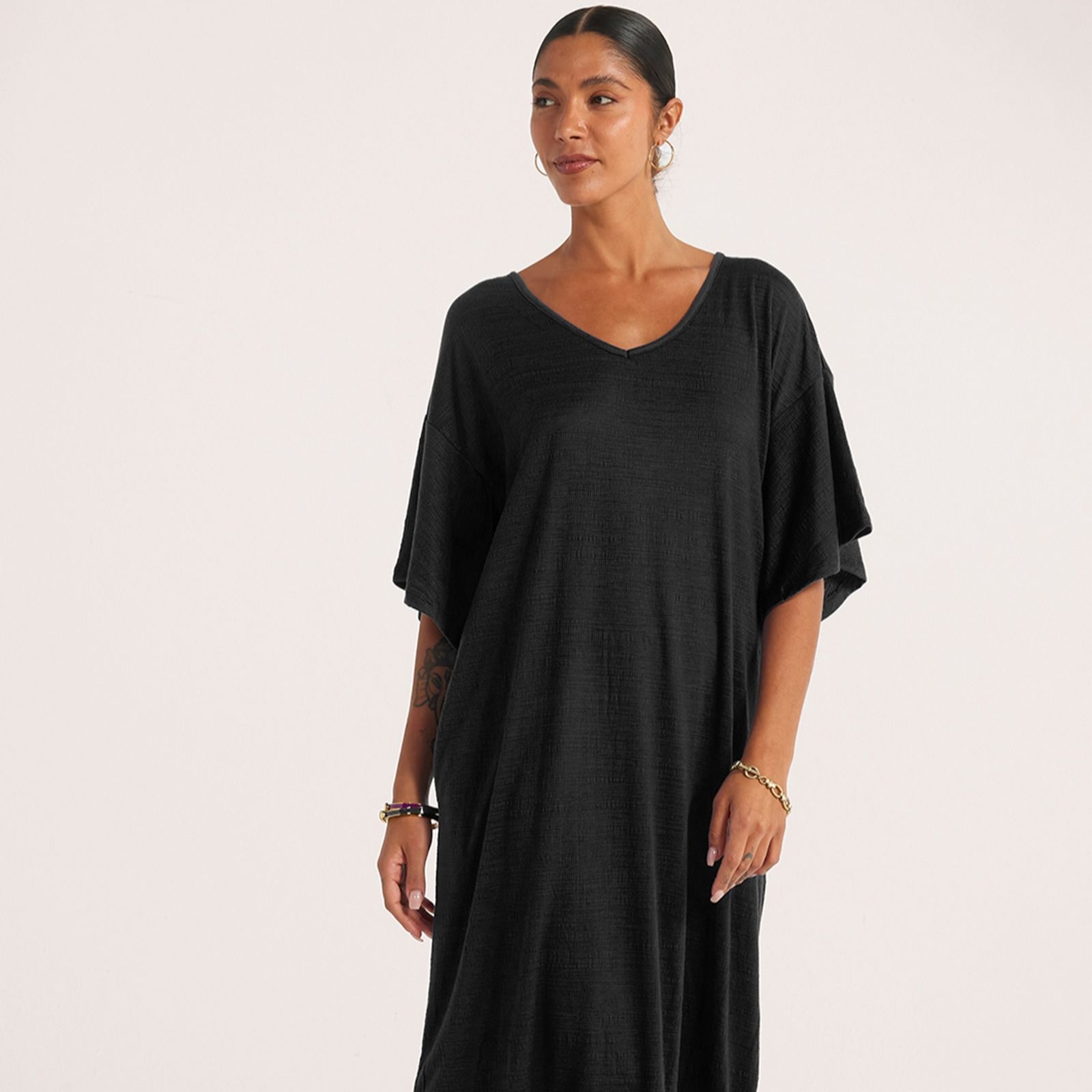 Carole Hochman V Neck Crepe Kaftan