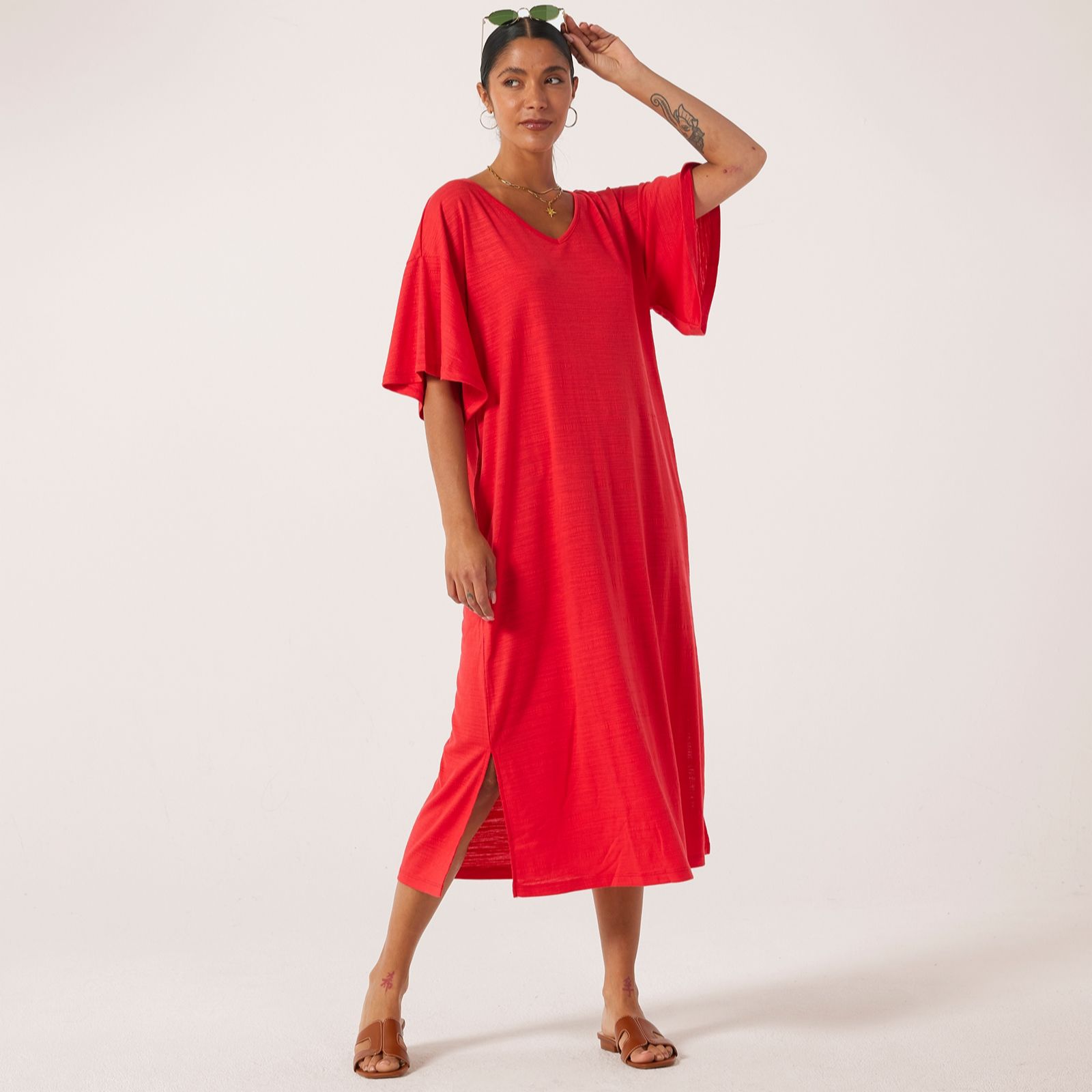 Carole Hochman V Neck Crepe Kaftan