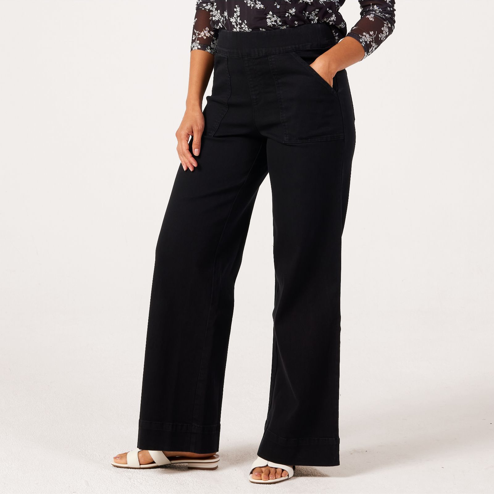 Nina Leonard Wide Leg Denim Short Trousers With Pockets