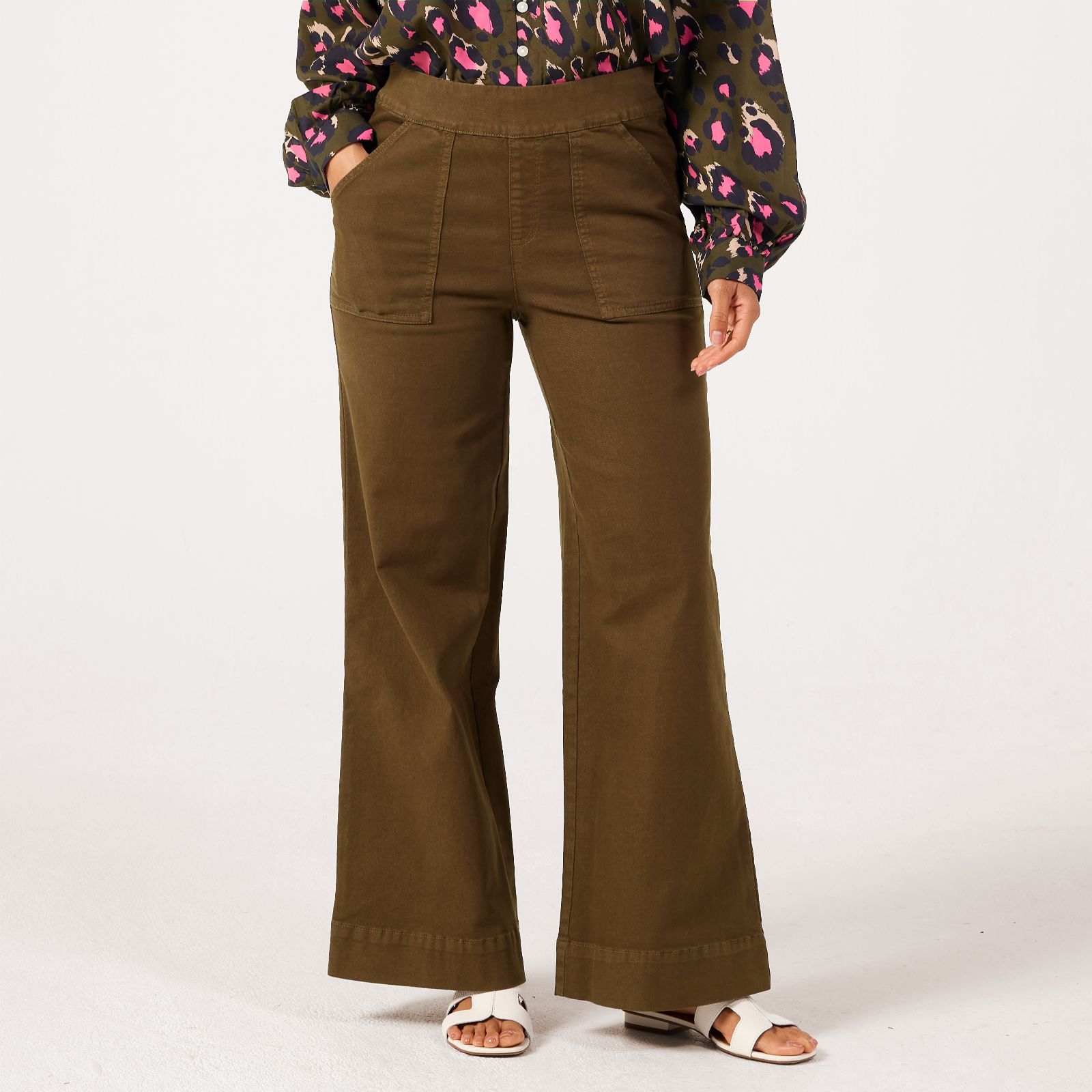 Nina Leonard Wide Leg Denim Short Trousers With Pockets
