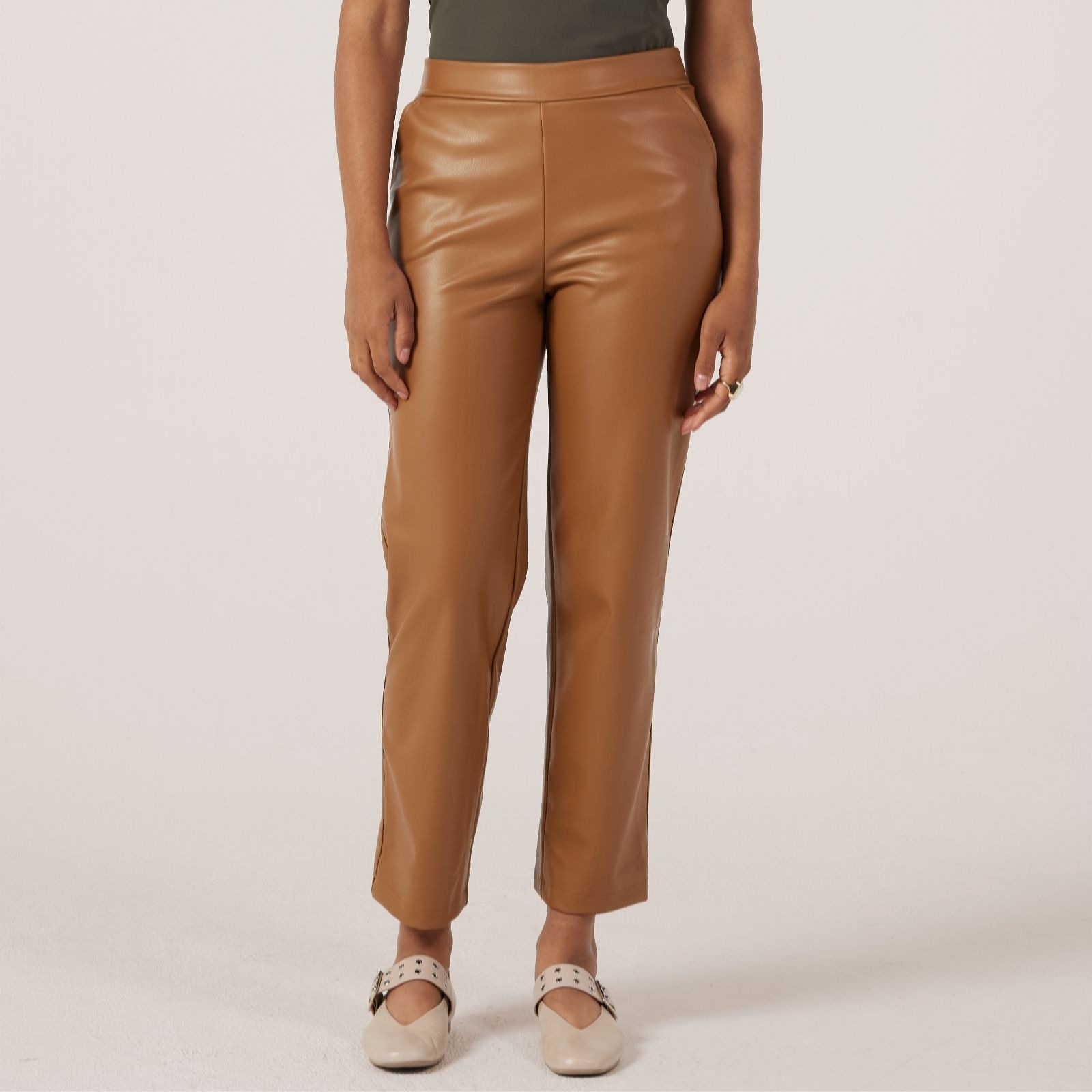 Kim & Co Soft Vegan Leather Pleather Narrow Leg Petite Trouser